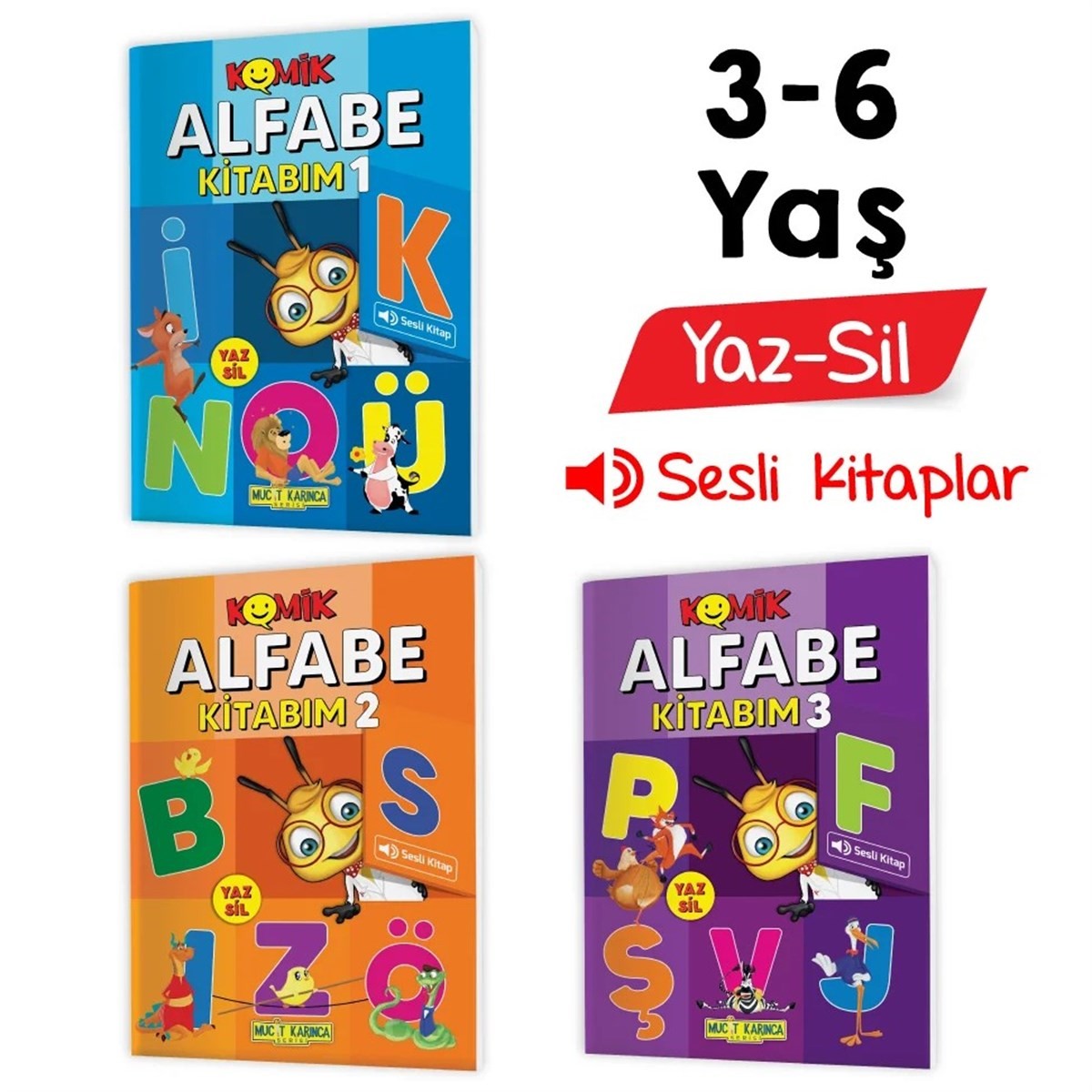 3-6 Yaş YAZ-SİL Komik Alfabe Kitabım (Harfleri Öğrenme ve Yazma, Okumaya Hazırlık, Dikkat Geliştiren Etkinlikler, Sesli Kitaplar)