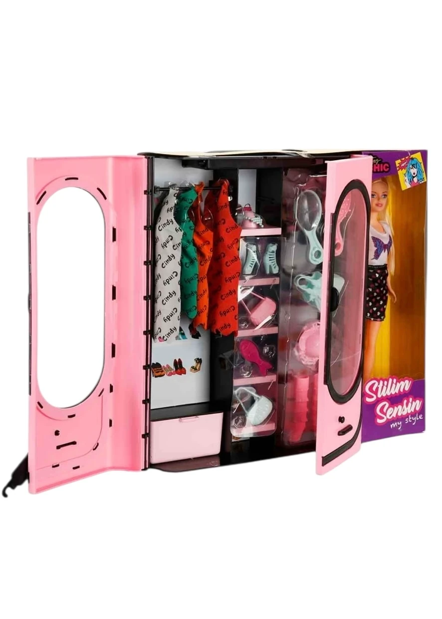 Stilim Sesin Barbie Bebek Elbise Gardıroplu Aksesuarlı Oyun Seti