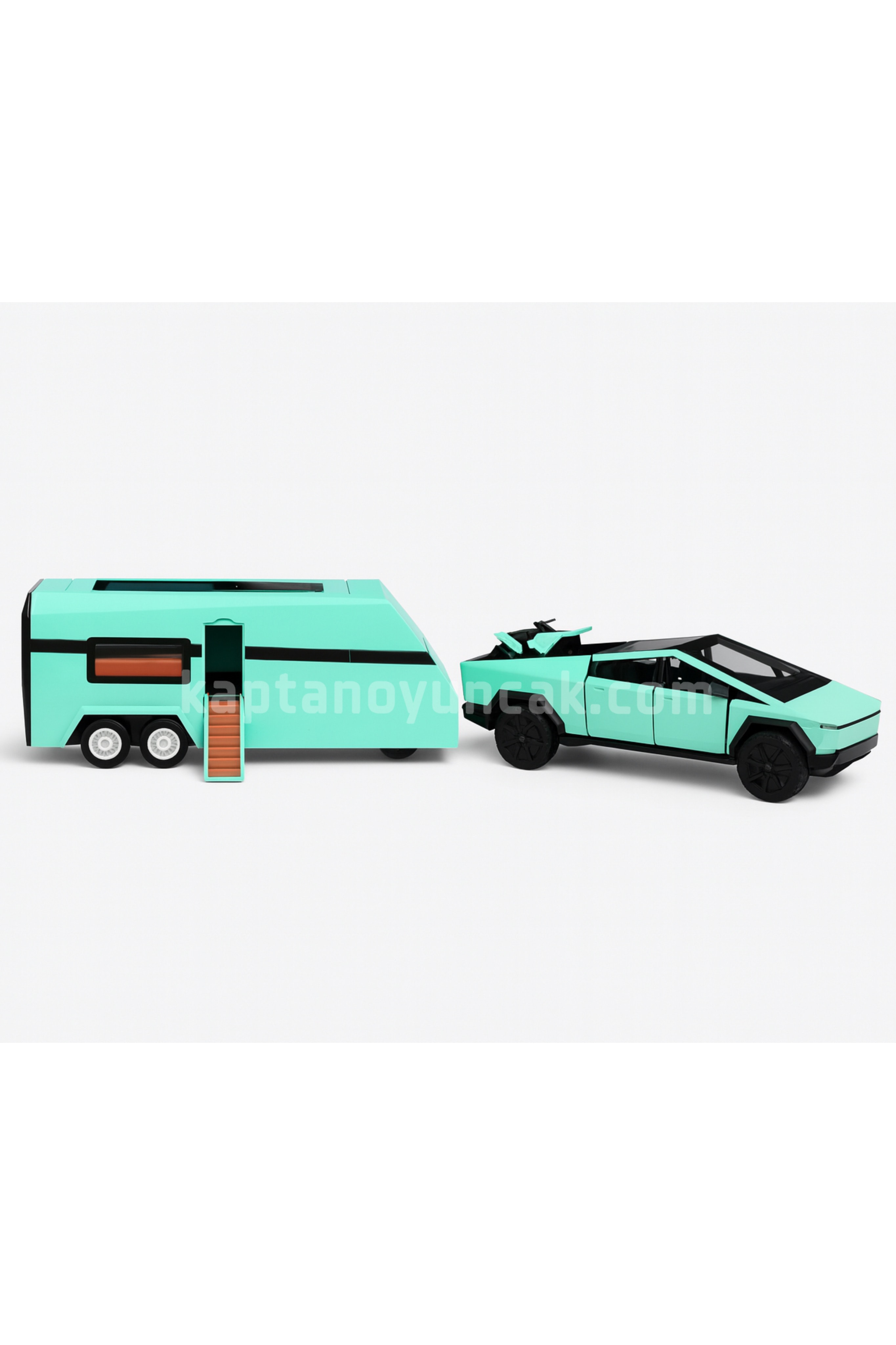 Çek Bırak Sesli Işıklı Metal Tesla Cybertruck ve Karavan