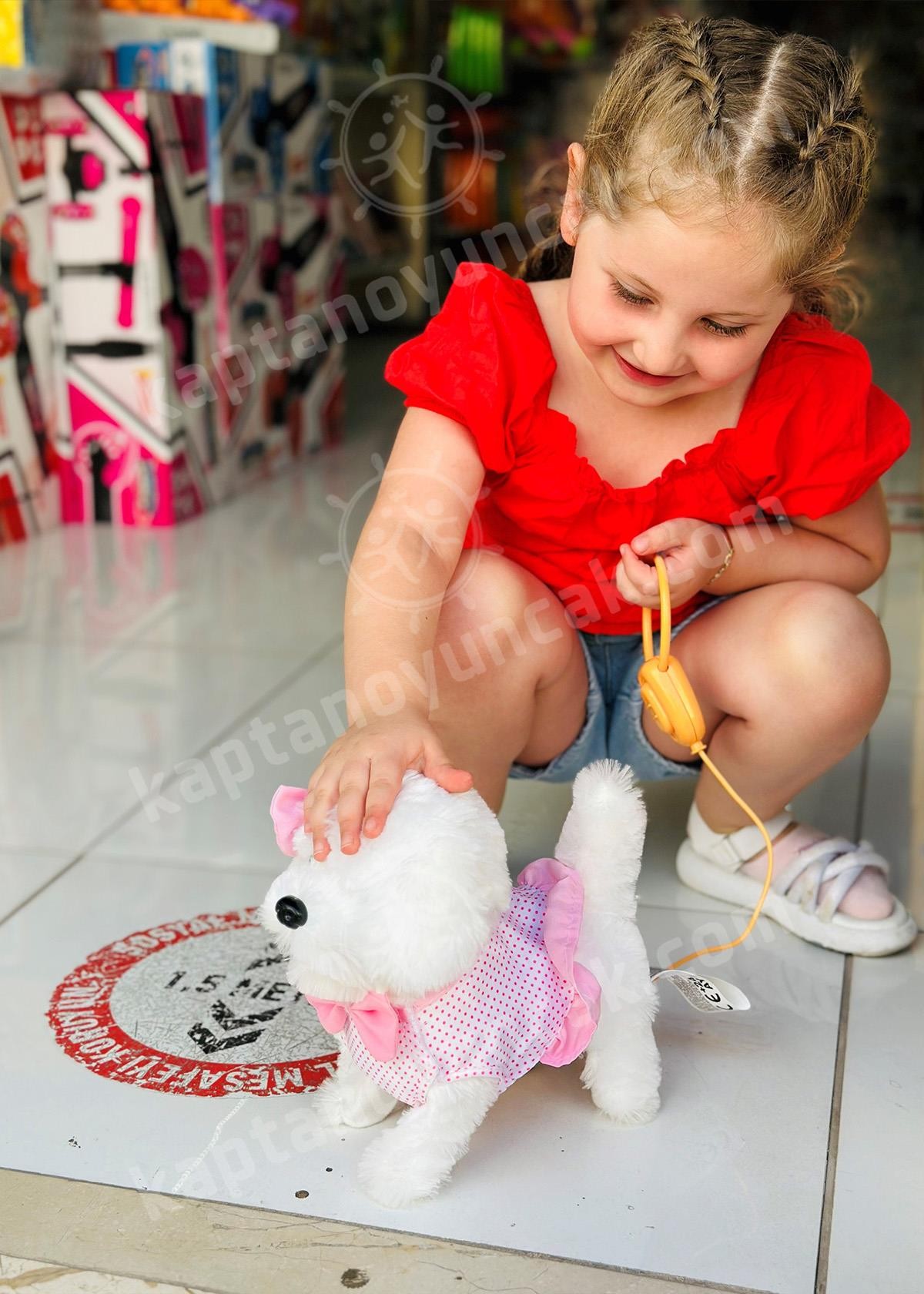 Vardem Tasmalı Hareketli Yürüyen Peluş Köpek Pembe Fiyonklu