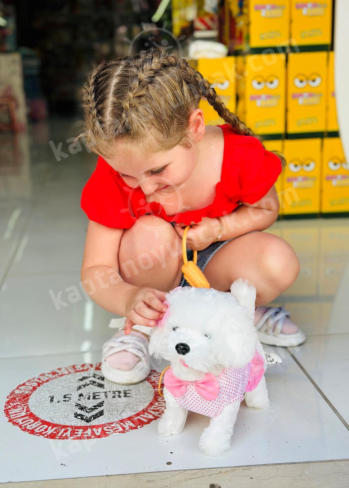 Vardem Tasmalı Hareketli Yürüyen Peluş Köpek Pembe Fiyonklu