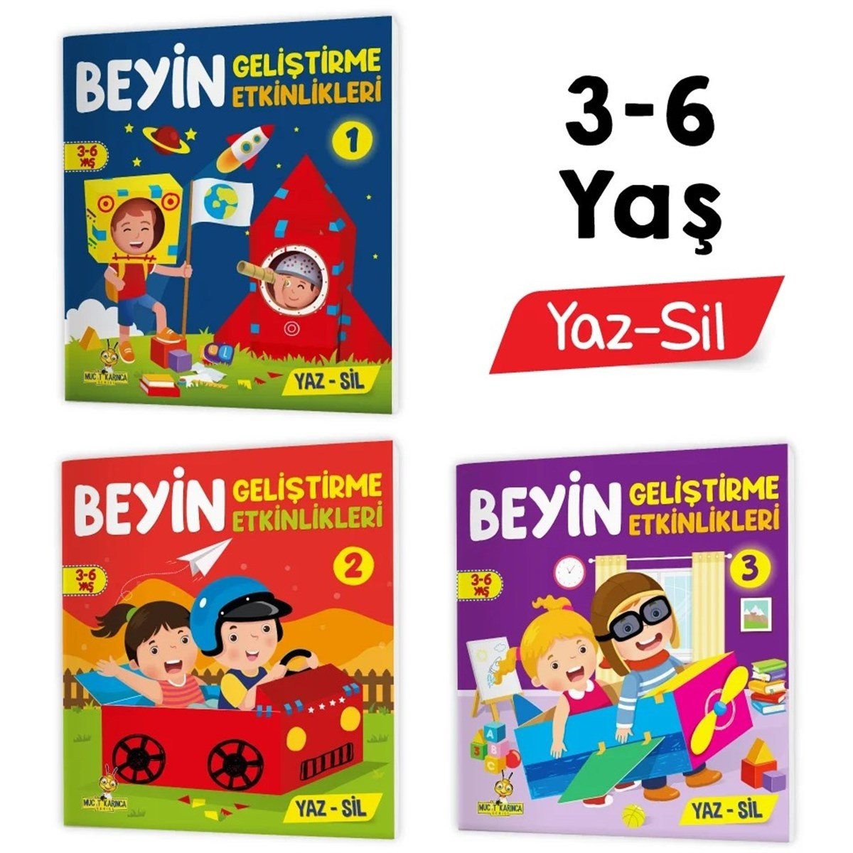 3-6 Yaş Beyin Geliştirme Etkinlikleri YAZ-SİL Kitaplar (Zeka Testleri, Dikkat Geliştirme, Kalem Tutma Becerisi, Mantıksal Düşünme, Bilişsel Beceriler)