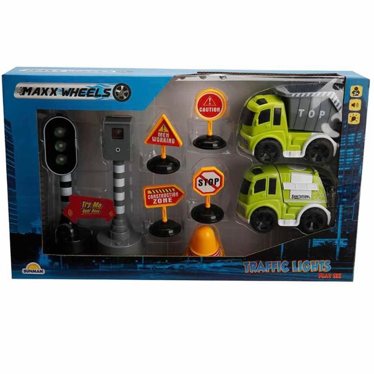 Sunman Maxx Wheels Sesli ve Işıklı Arabalı Trafik Işık Seti - Geri Dönüşüm Araçları