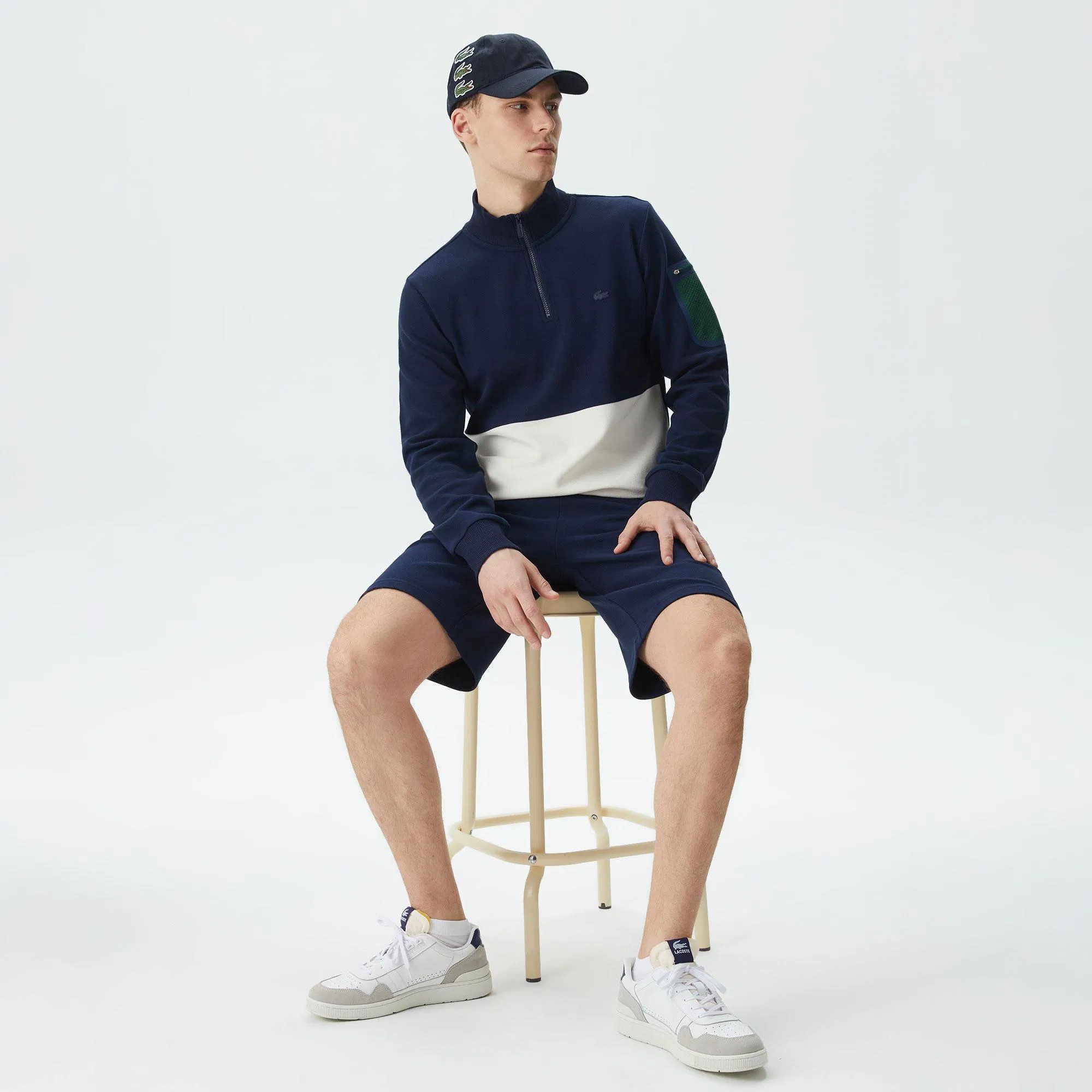 Lacoste Erkek Relaxed Fit Kapüşonlu Renk Bloklu Lacivert Sweatshirt