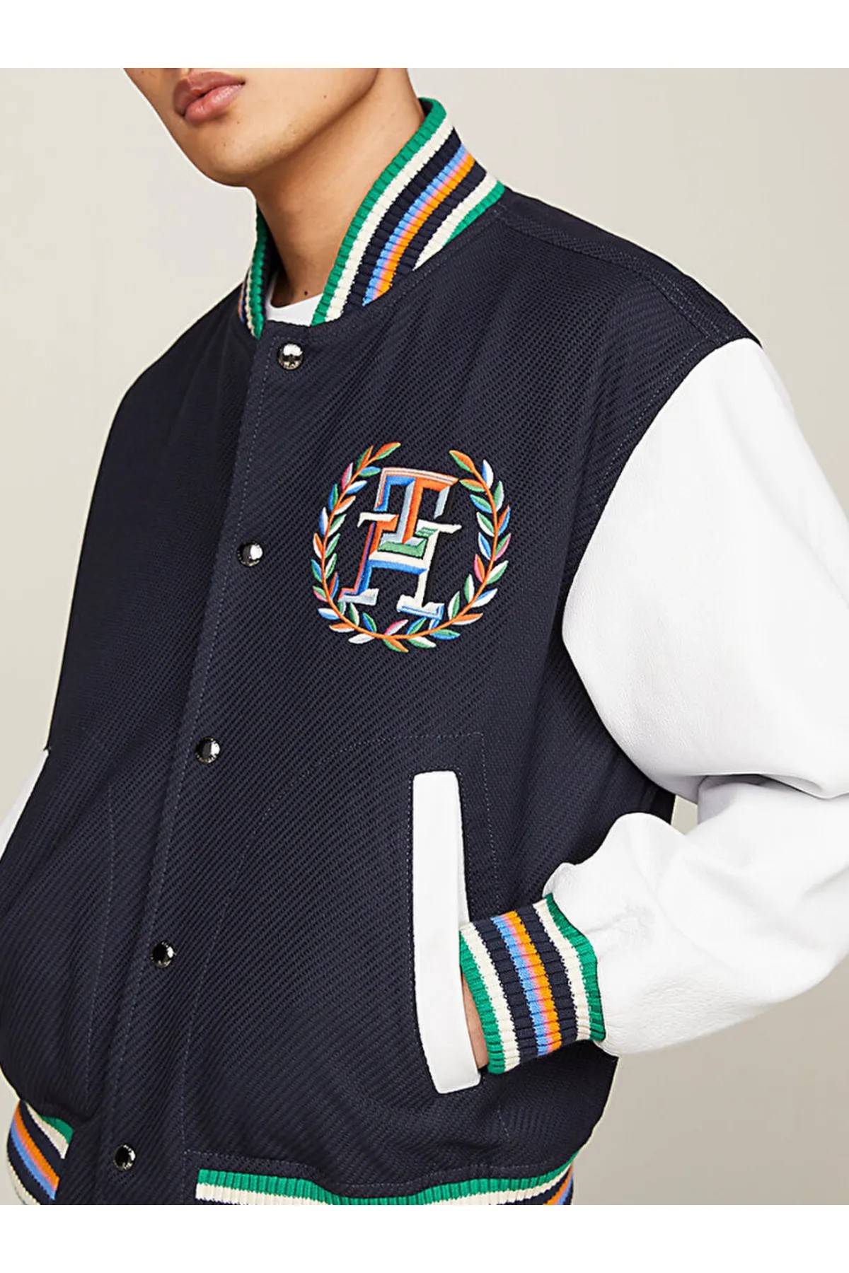 Archive Crest Logo Leather Mix Varsity Jacket