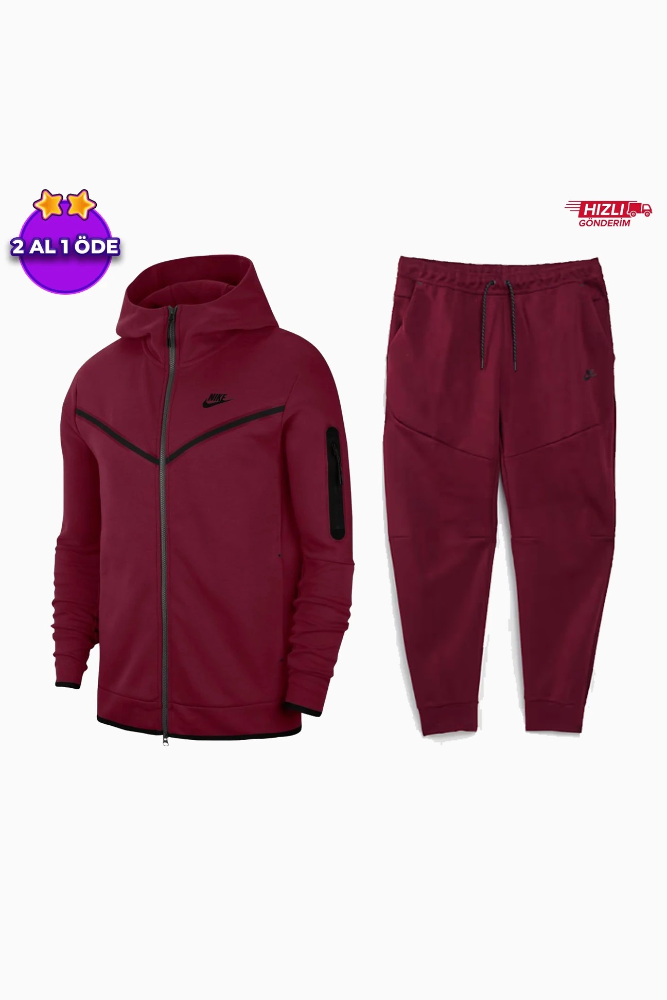 Sportswear Tech Fleece Full Zip Hoodie & Joggers Set - Bordo