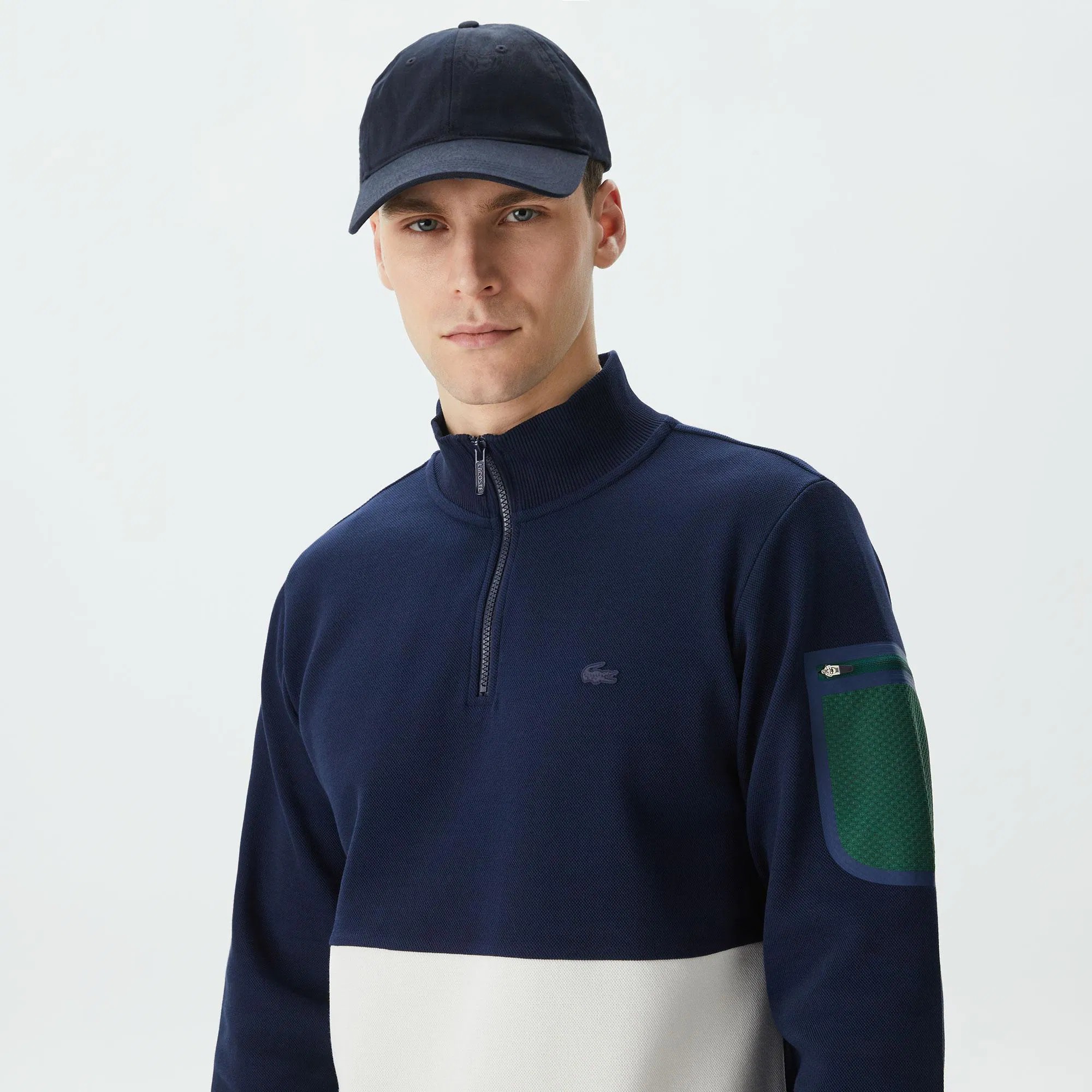 Lacoste Erkek Relaxed Fit Kapüşonlu Renk Bloklu Lacivert Sweatshirt