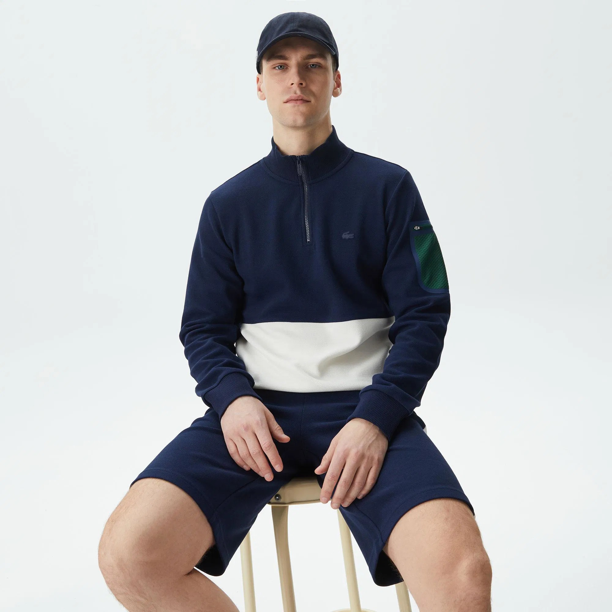 Lacoste Erkek Relaxed Fit Kapüşonlu Renk Bloklu Lacivert Sweatshirt