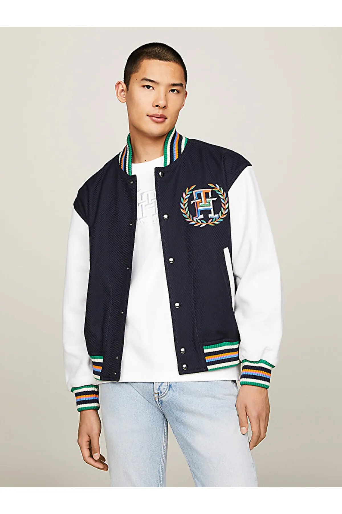 Archive Crest Logo Leather Mix Varsity Jacket