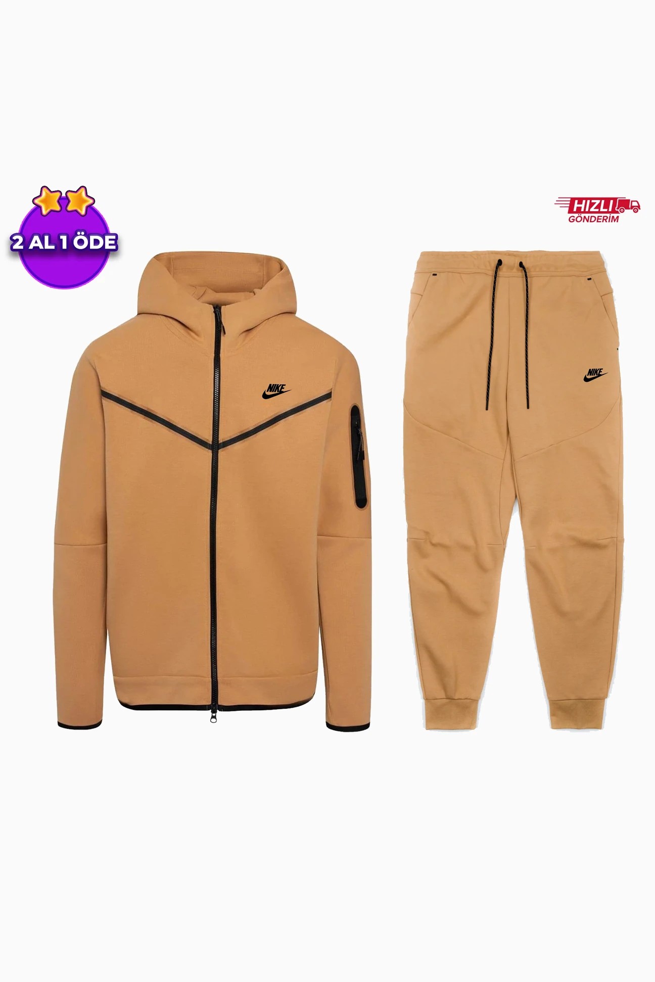 Sportswear Tech Fleece Full Zip Hoodie & Joggers Set - Brown