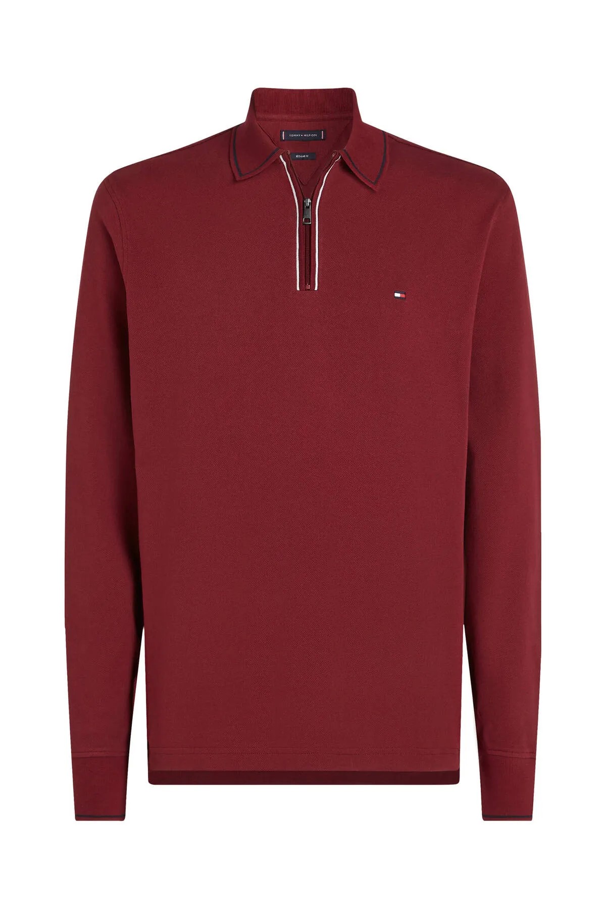 Tommy Hilfiger Zip Placket Long Sleeve Polo Sweatshirt - Kırmızı