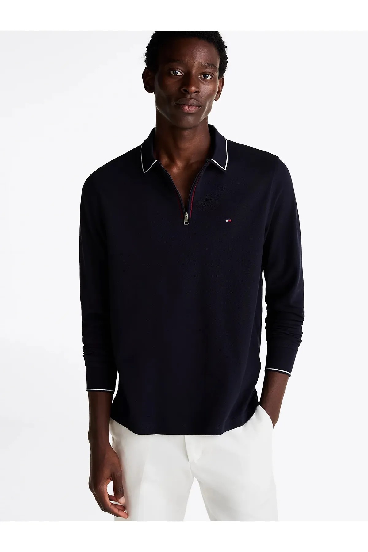 Tommy Hilfiger Zip Placket Long Sleeve Polo Sweatshirt - Siyah