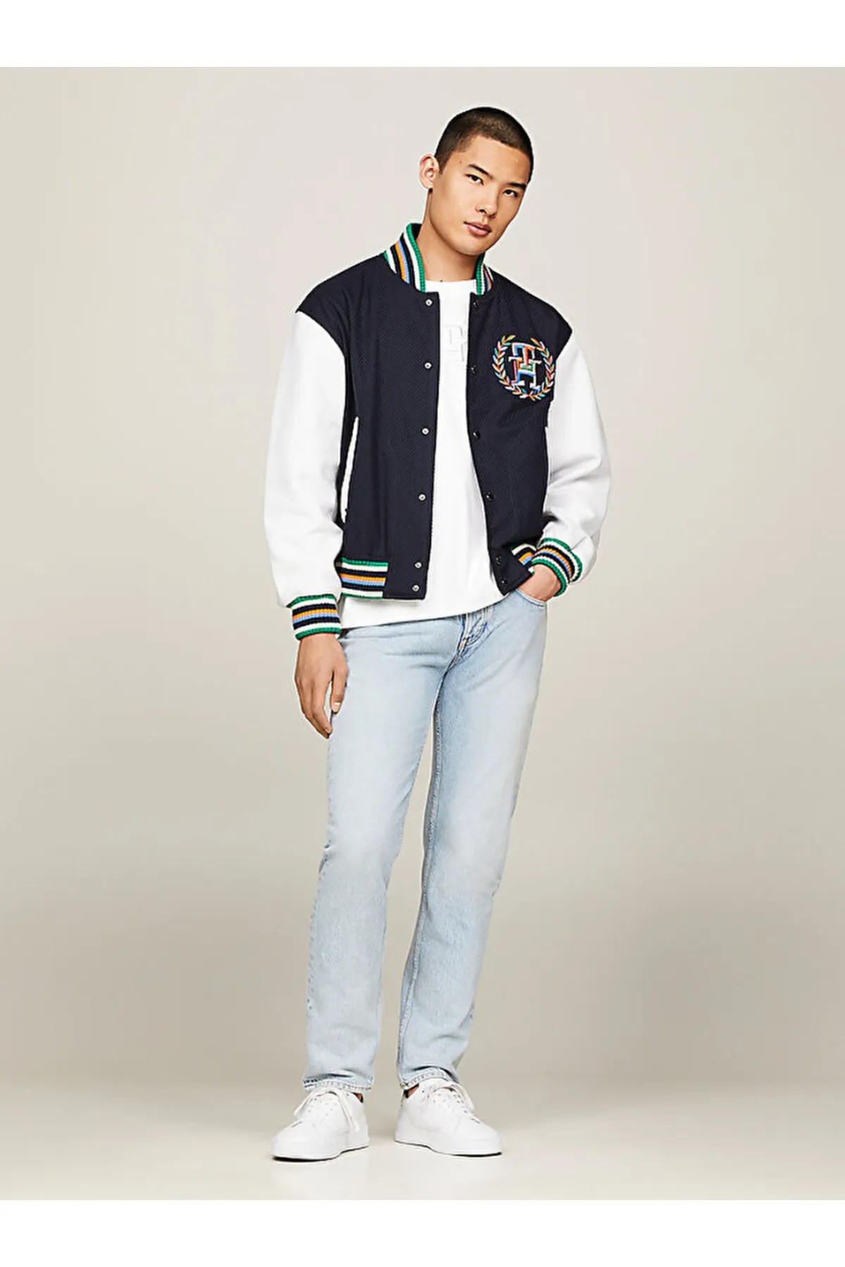 Archive Crest Logo Leather Mix Varsity Jacket