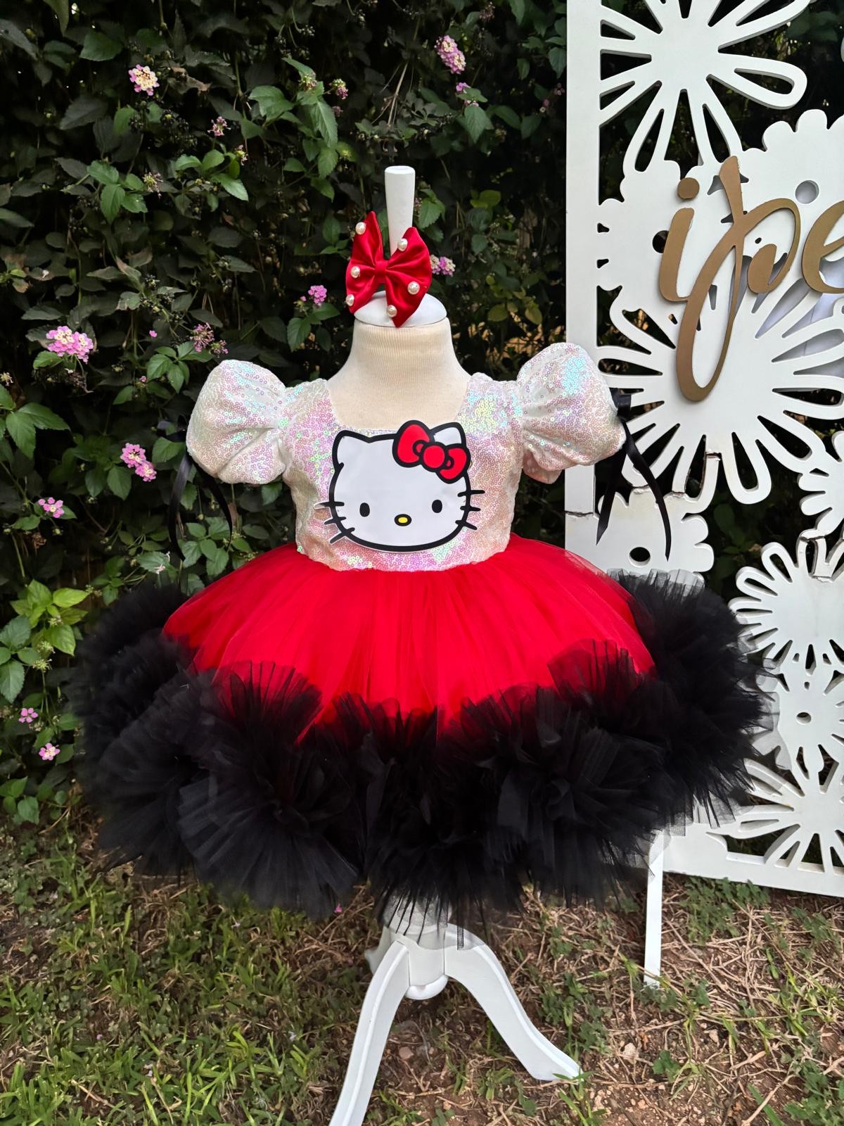Kırmızı Hello Kitty Kız Çocuk Abiye - Bebek Doğum Günü Elbisesi - ipeqakids