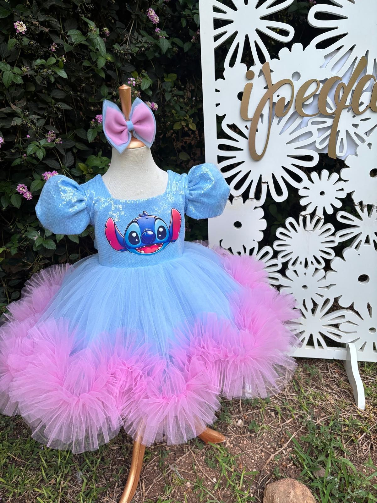 Stitch Kız Çocuk Abiye - Bebek Doğum Günü Elbisesi - ipeqakids