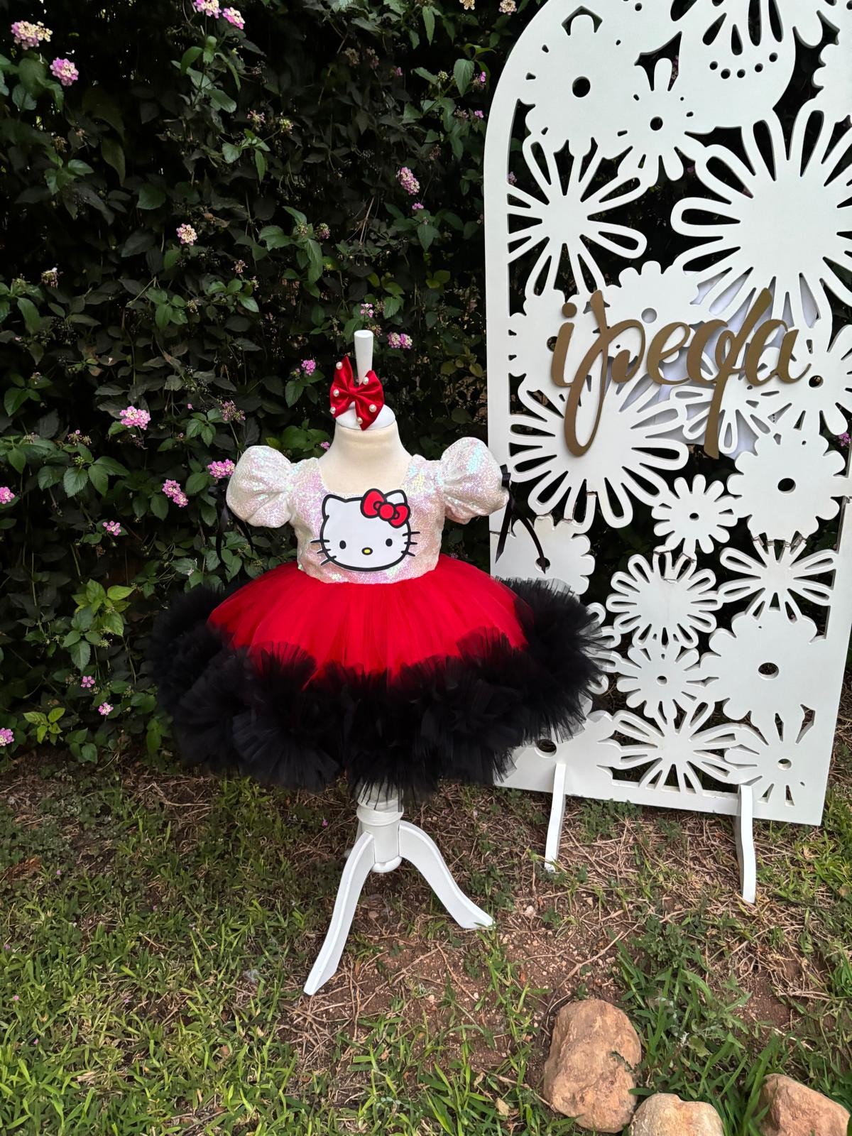 Kırmızı Hello Kitty Kız Çocuk Abiye - Bebek Doğum Günü Elbisesi - ipeqakids