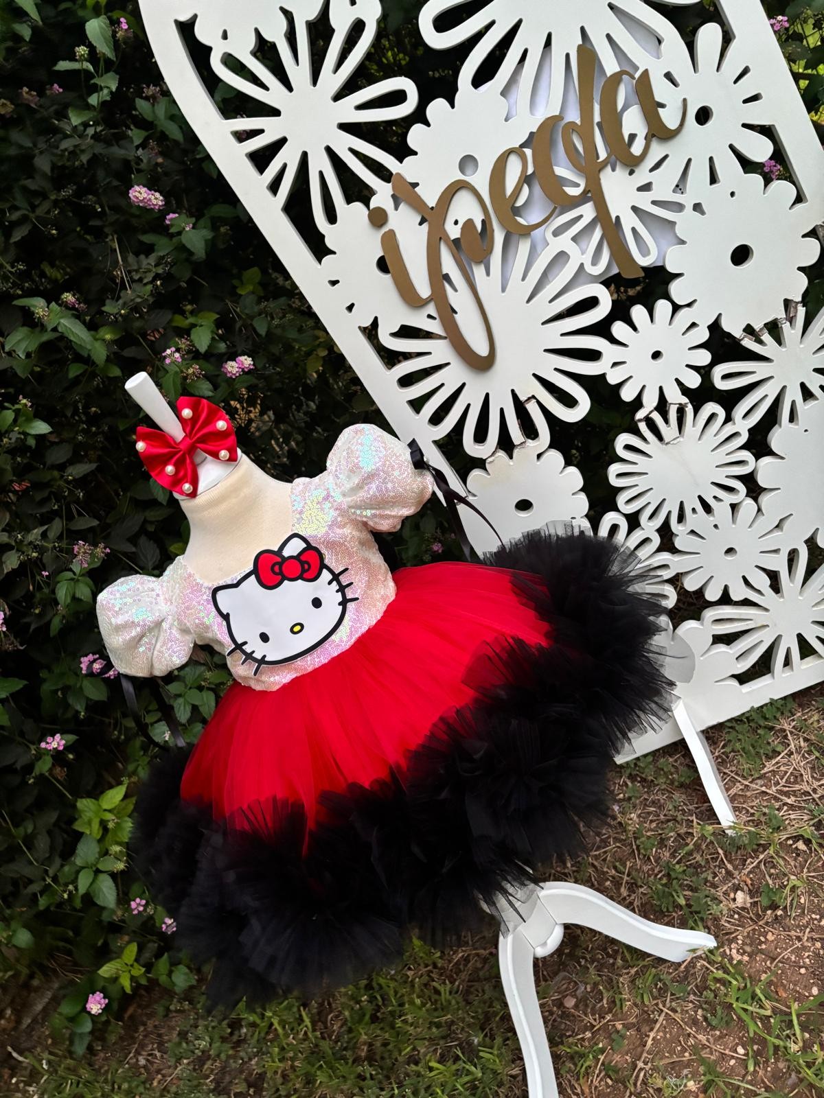 Kırmızı Hello Kitty Kız Çocuk Abiye - Bebek Doğum Günü Elbisesi - ipeqakids