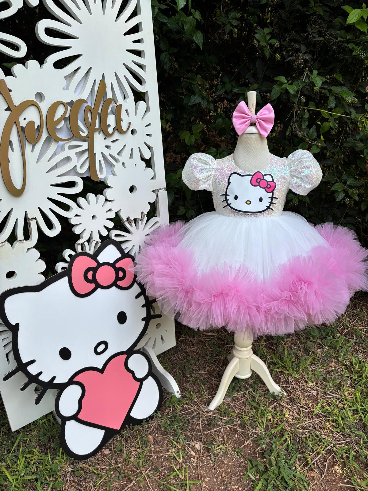 Pembe Hello Kitty Kız Çocuk Abiye - Bebek Doğum Günü Elbisesi - ipeqakids