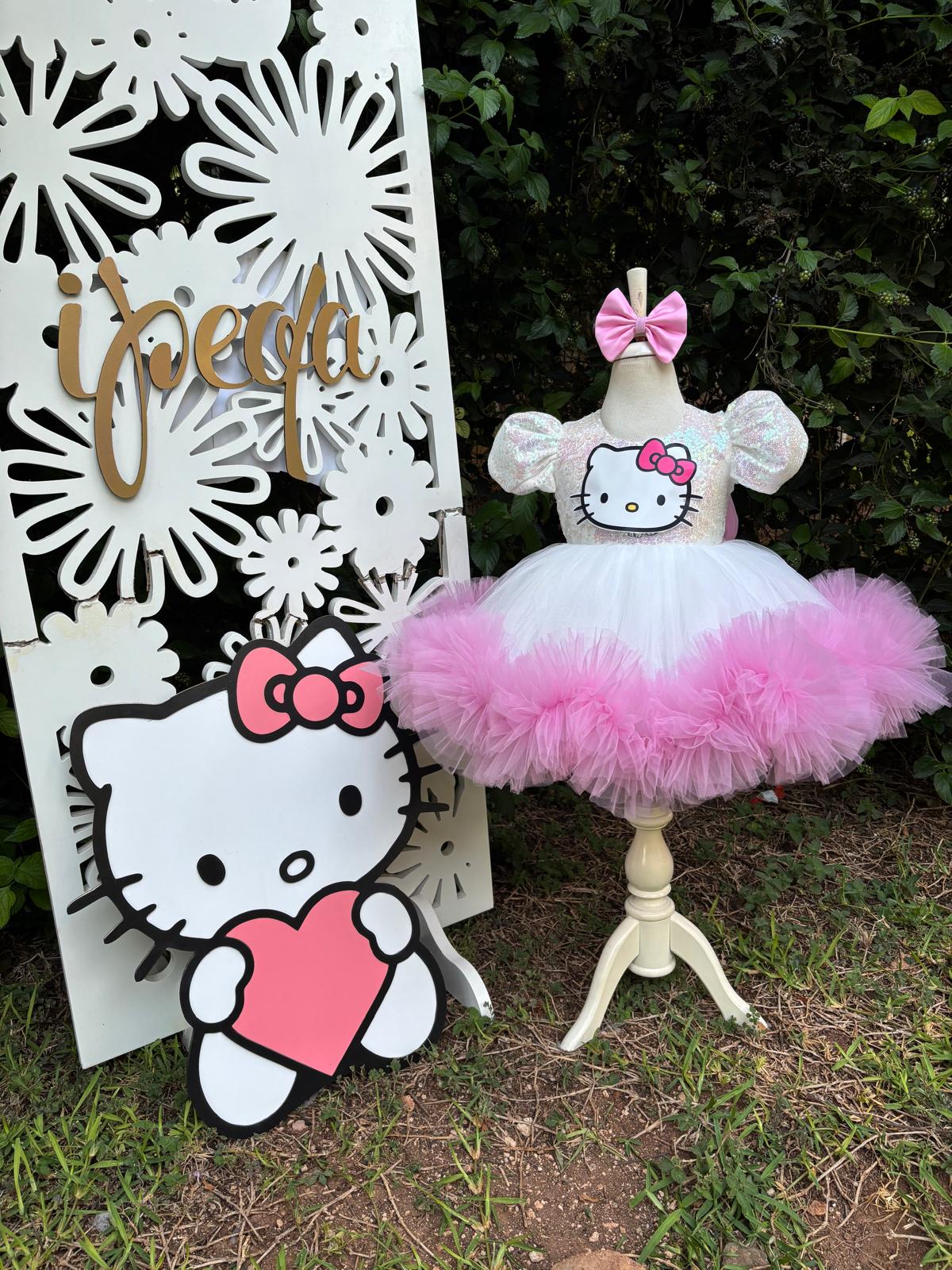 Pembe Hello Kitty Kız Çocuk Abiye - Bebek Doğum Günü Elbisesi - ipeqakids