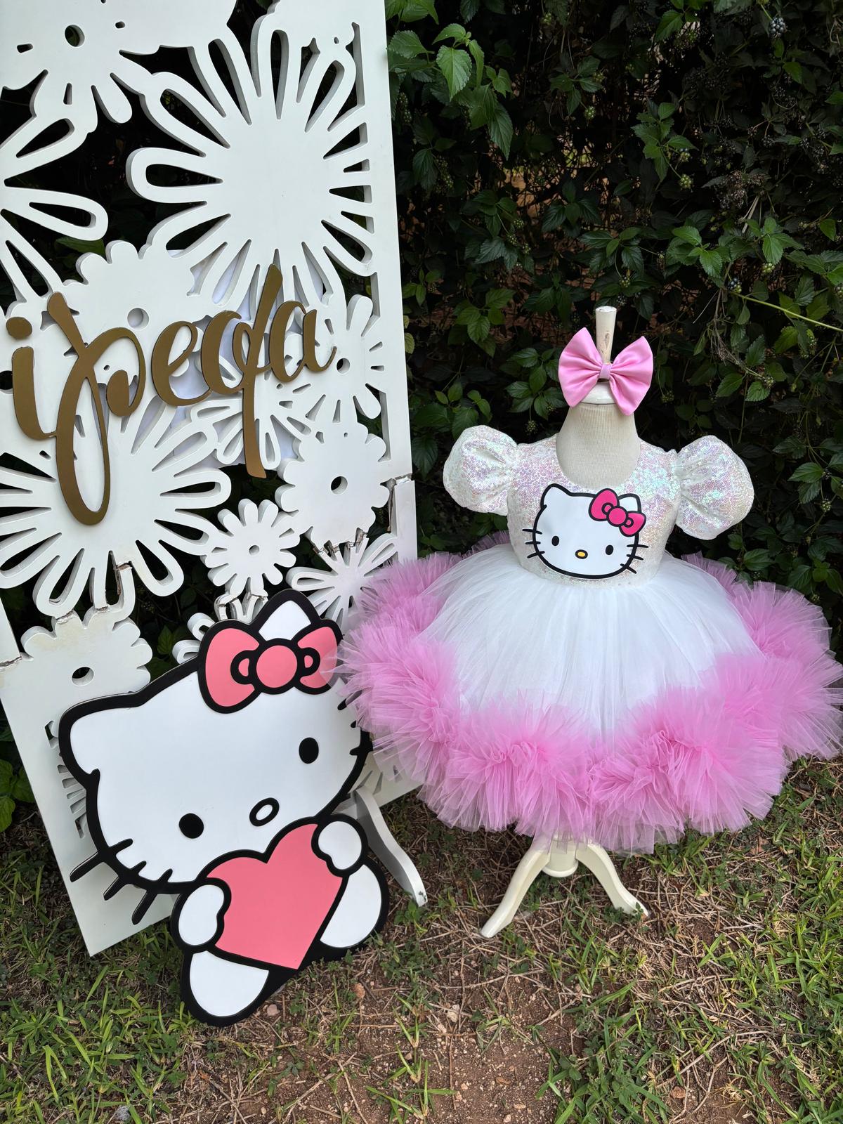 Pembe Hello Kitty Kız Çocuk Abiye - Bebek Doğum Günü Elbisesi - ipeqakids