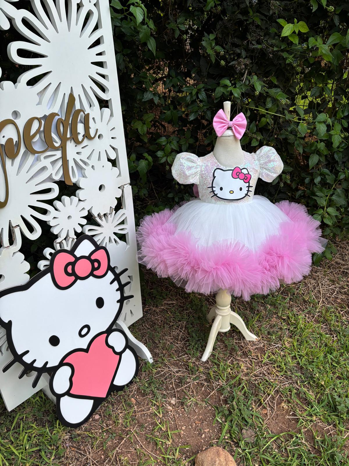 Pembe Hello Kitty Kız Çocuk Abiye - Bebek Doğum Günü Elbisesi - ipeqakids
