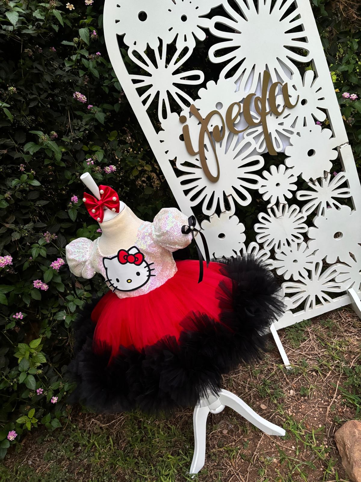 Kırmızı Hello Kitty Kız Çocuk Abiye - Bebek Doğum Günü Elbisesi - ipeqakids