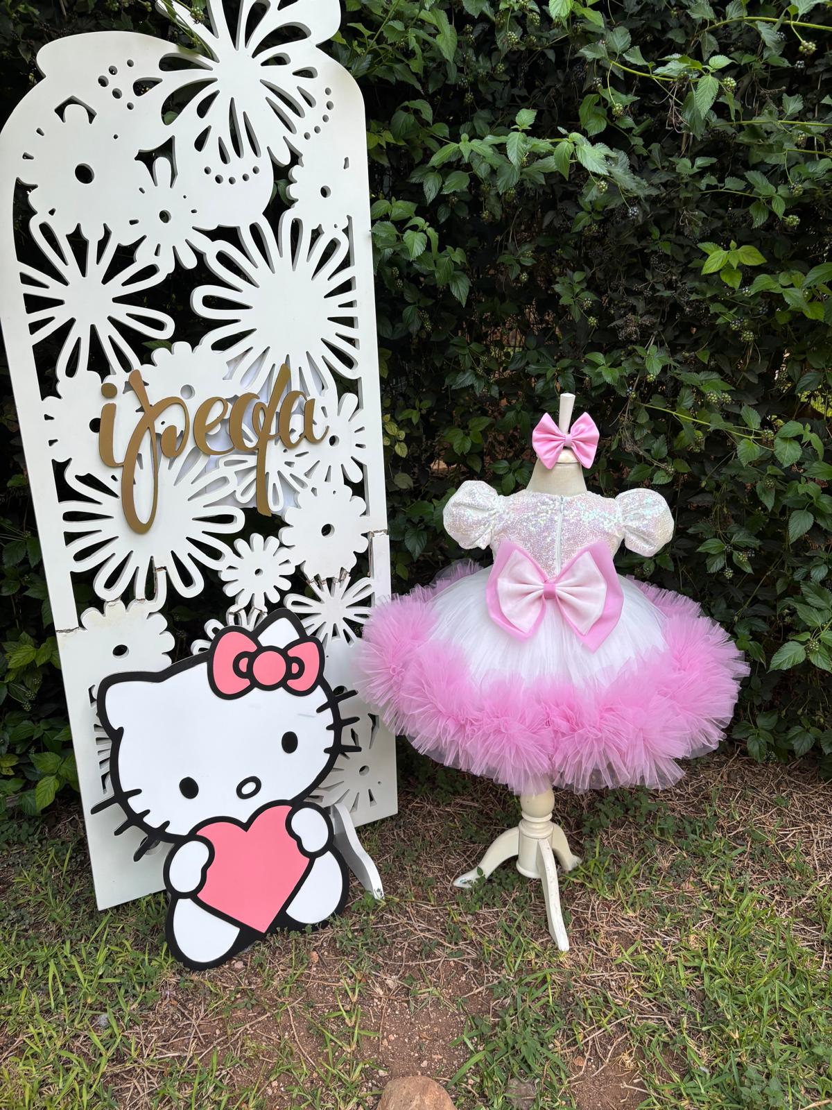 Pembe Hello Kitty Kız Çocuk Abiye - Bebek Doğum Günü Elbisesi - ipeqakids