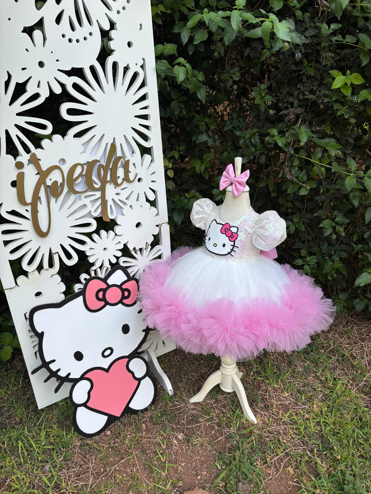 Pembe Hello Kitty Kız Çocuk Abiye - Bebek Doğum Günü Elbisesi - ipeqakids