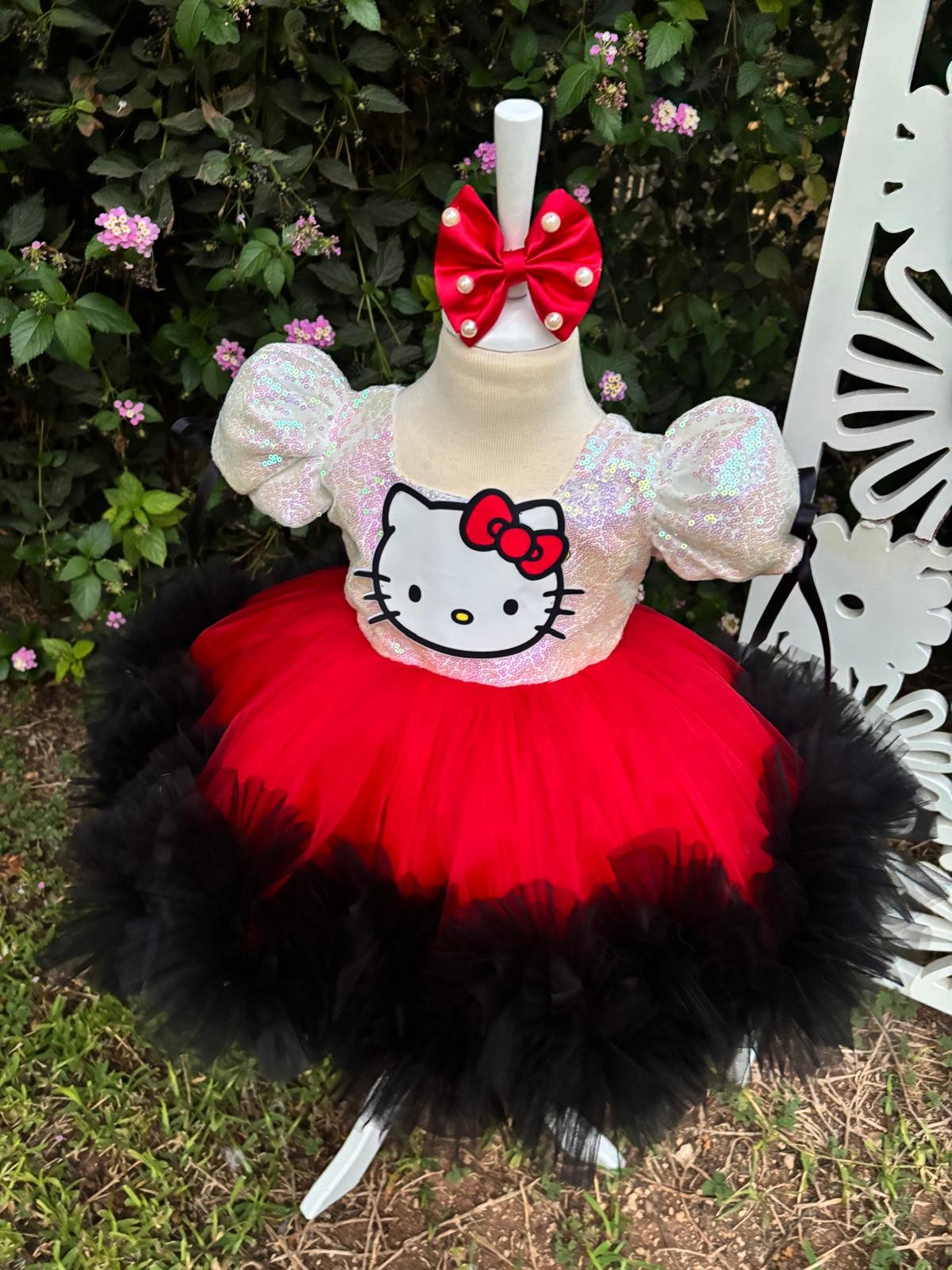 Kırmızı Hello Kitty Kız Çocuk Abiye - Bebek Doğum Günü Elbisesi - ipeqakids
