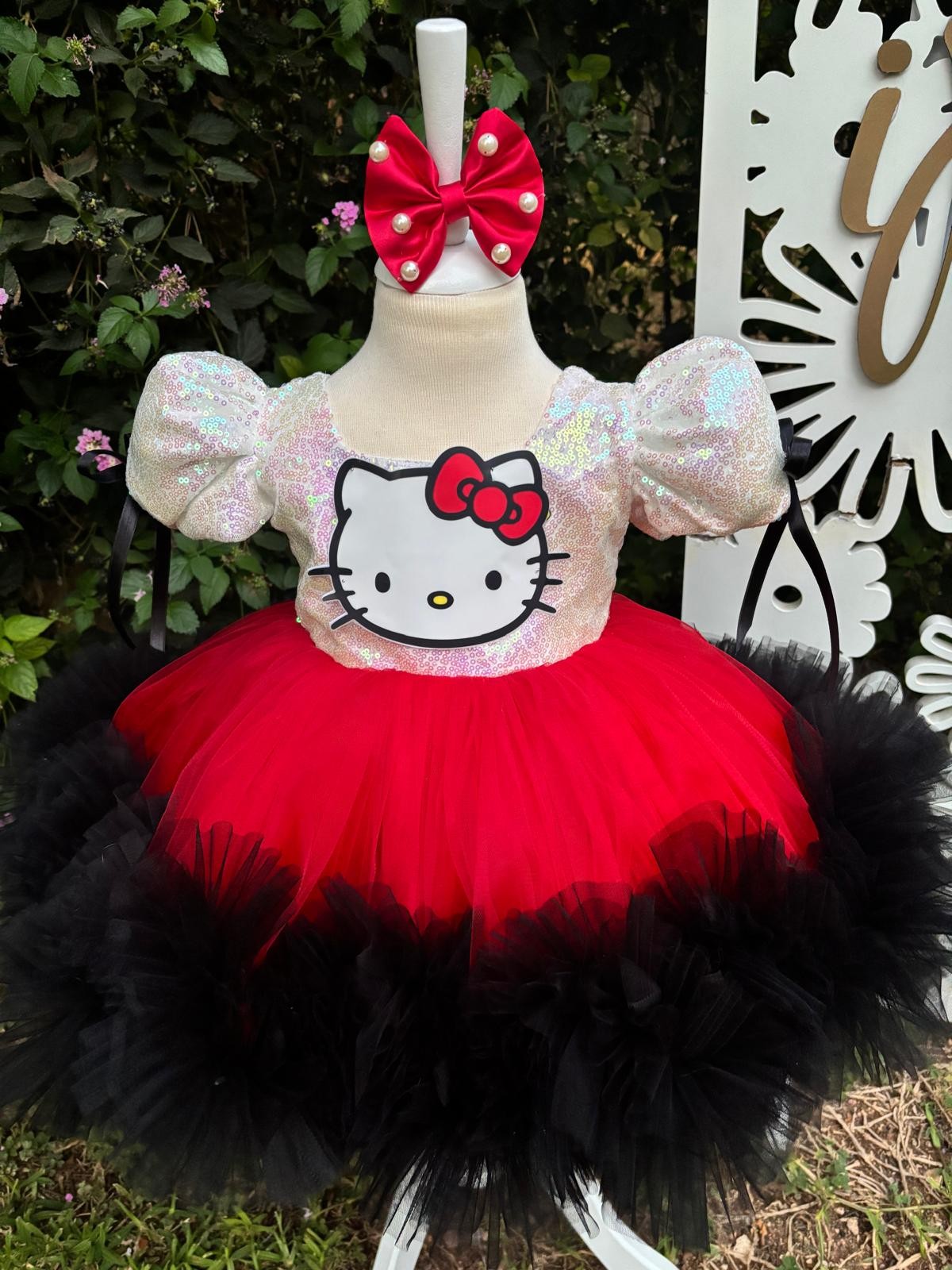 Kırmızı Hello Kitty Kız Çocuk Abiye - Bebek Doğum Günü Elbisesi - ipeqakids