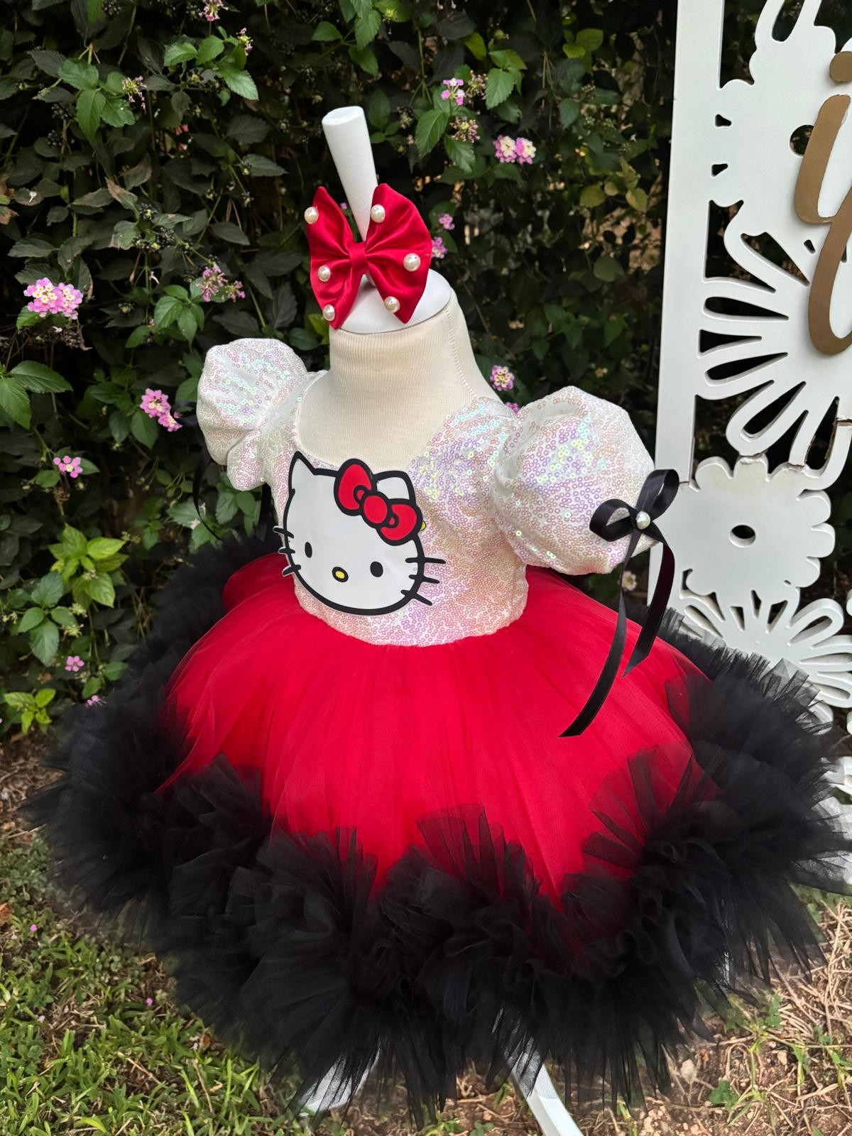 Kırmızı Hello Kitty Kız Çocuk Abiye - Bebek Doğum Günü Elbisesi - ipeqakids