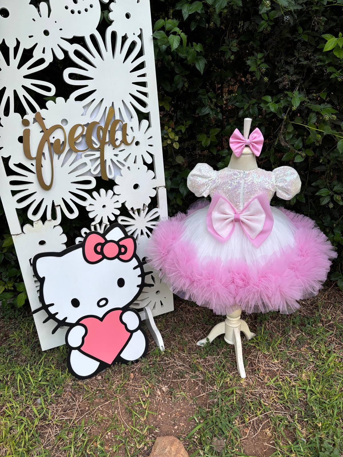 Pembe Hello Kitty Kız Çocuk Abiye - Bebek Doğum Günü Elbisesi - ipeqakids
