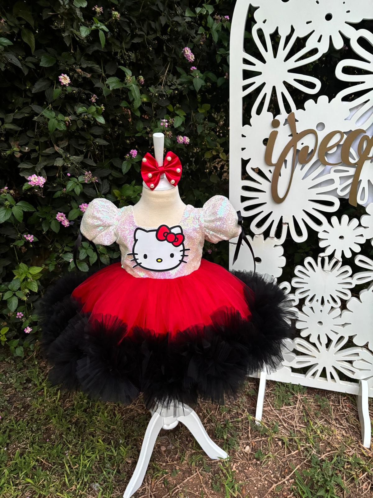 Kırmızı Hello Kitty Kız Çocuk Abiye - Bebek Doğum Günü Elbisesi - ipeqakids