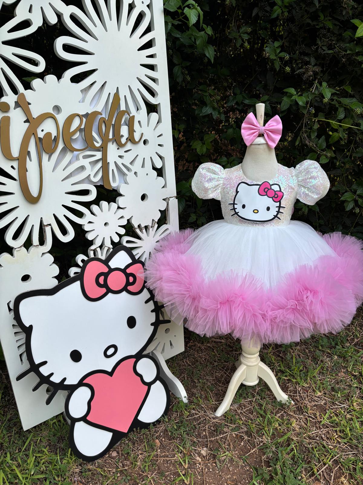 Pembe Hello Kitty Kız Çocuk Abiye - Bebek Doğum Günü Elbisesi - ipeqakids