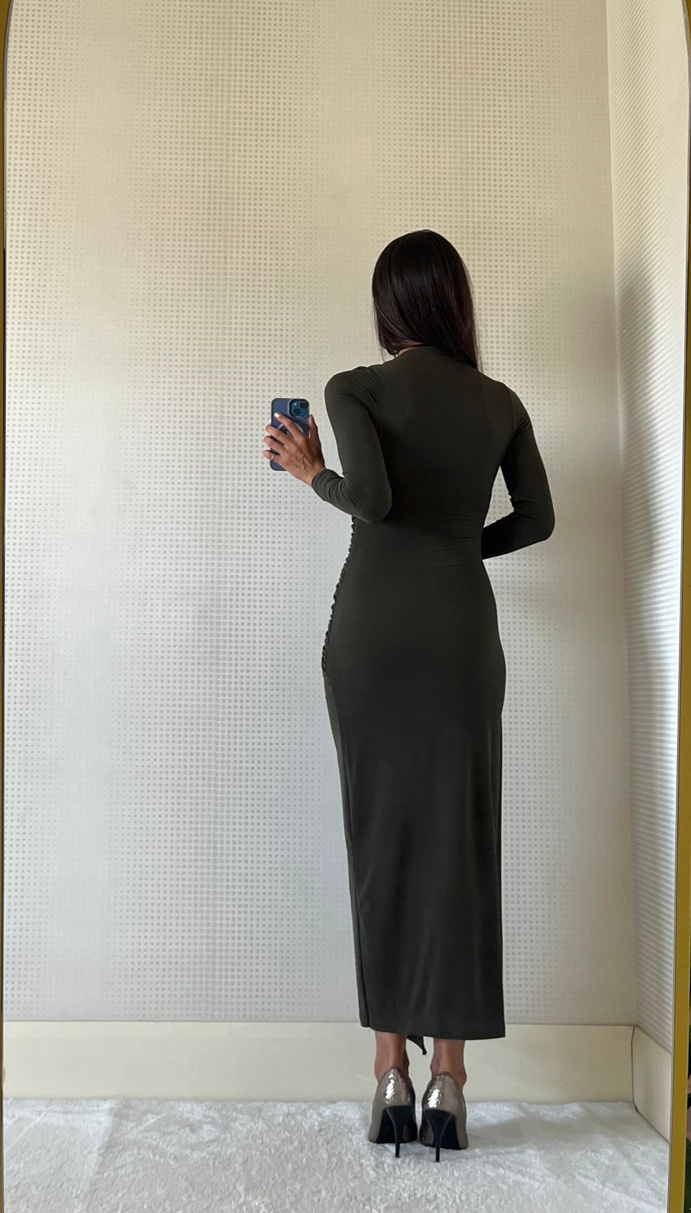 CANDY HAKİ DRAPE DETAYLI MAXİ BOY ELBİSE