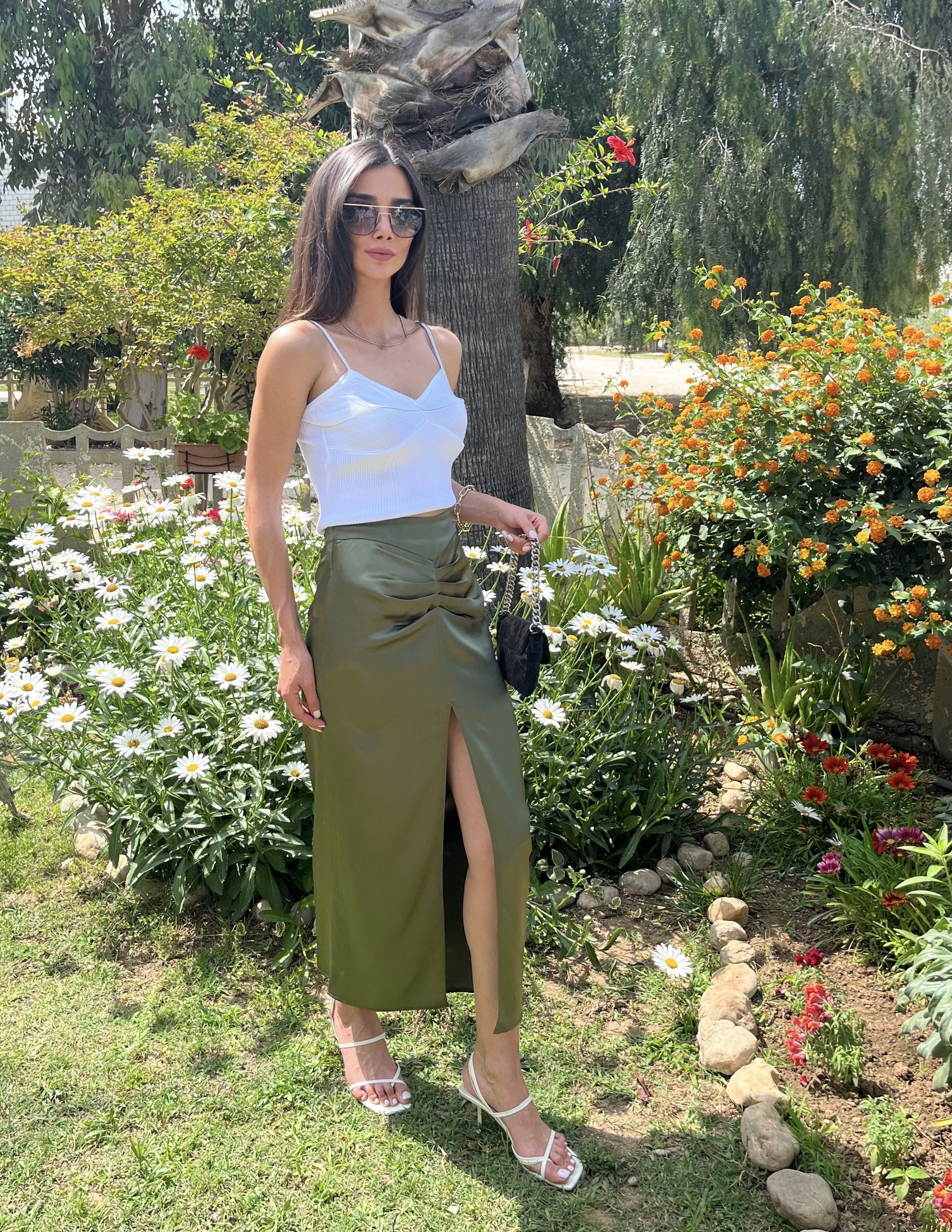 DRAPE YIRTMAÇLI SATEN ETEK