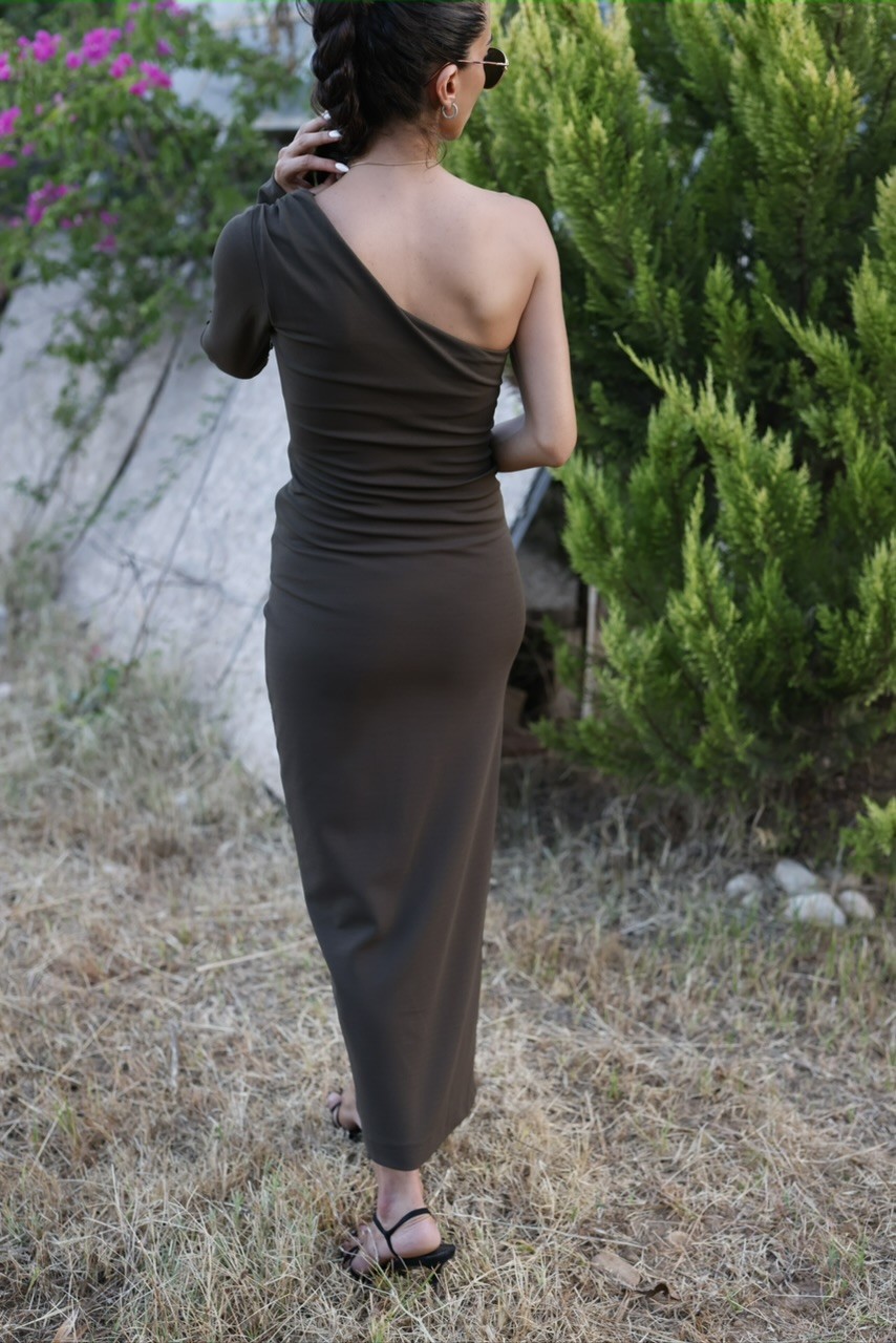 ZR HAKİ DRAPE DETAYLI ELBİSE