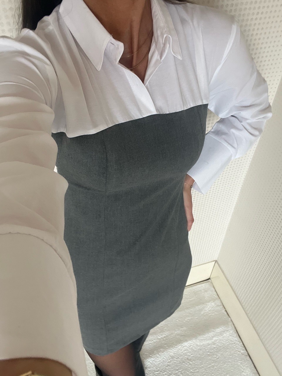 LADY GRİ GÖMLEK YAKA KISA ELBİSE
