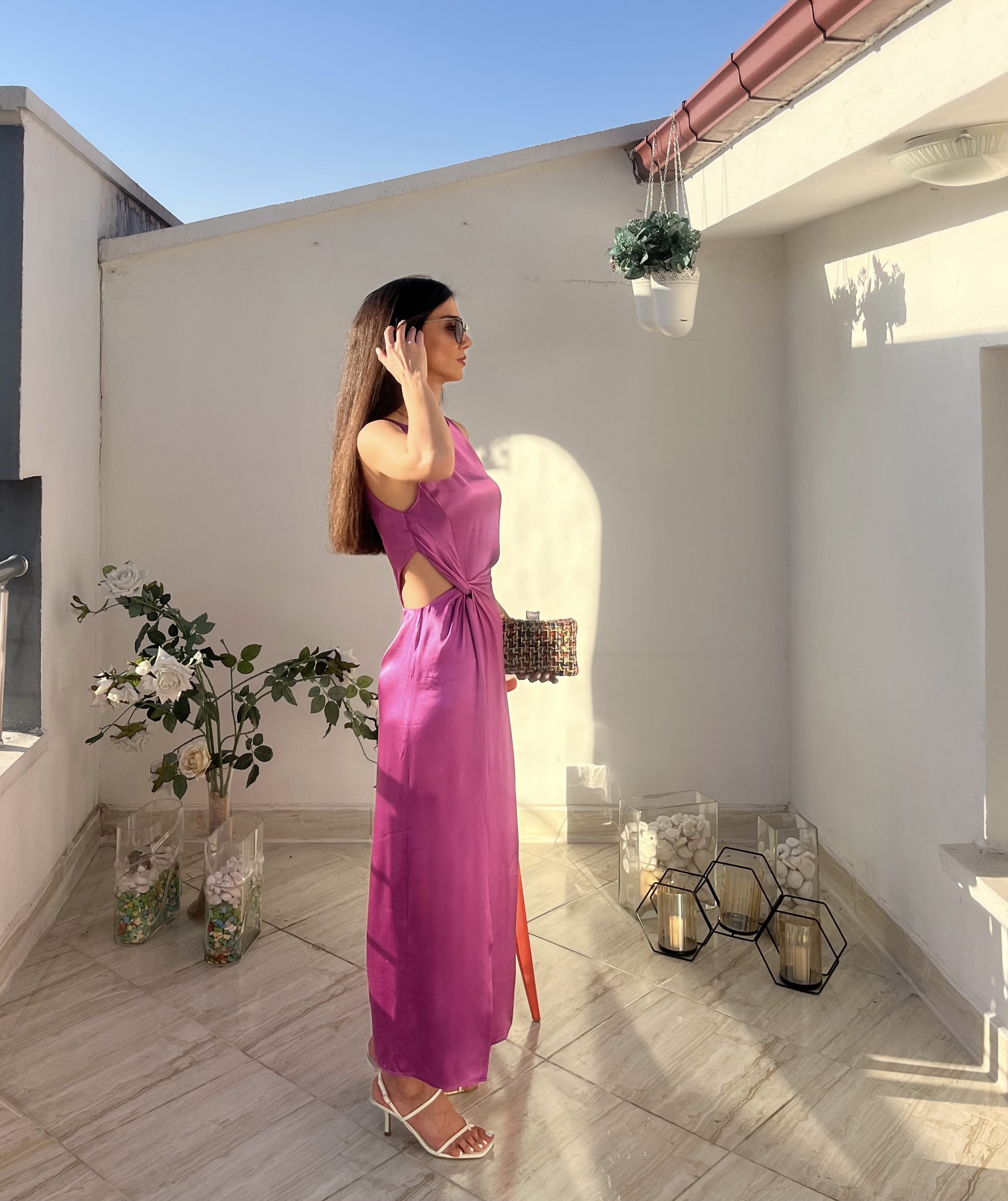 SIKLAMEN SATEN MİDİ ELBİSE