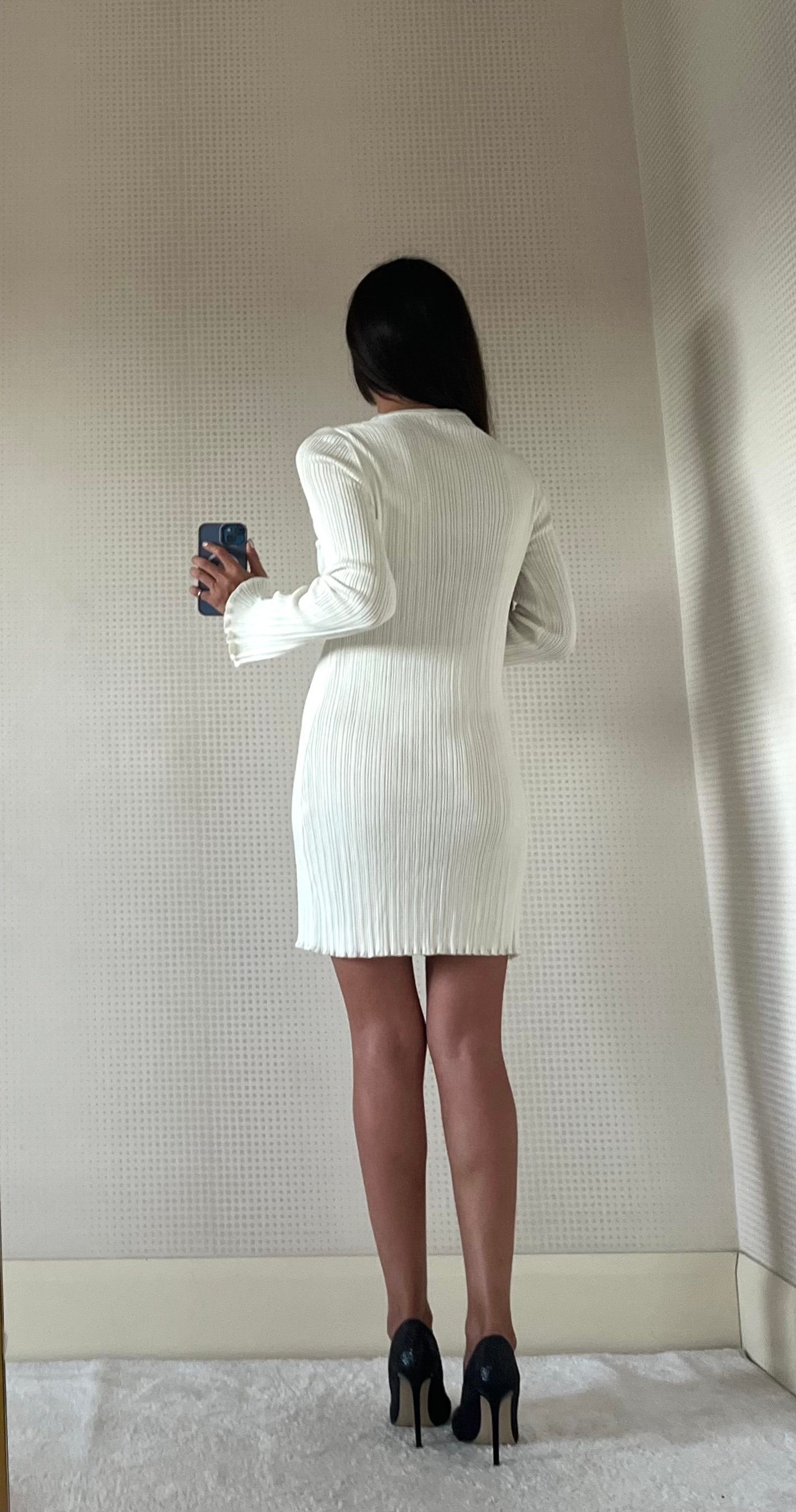 PEARLY KIRIK BEYAZ PENCERE DETAYLI TRİKO ELBİSE
