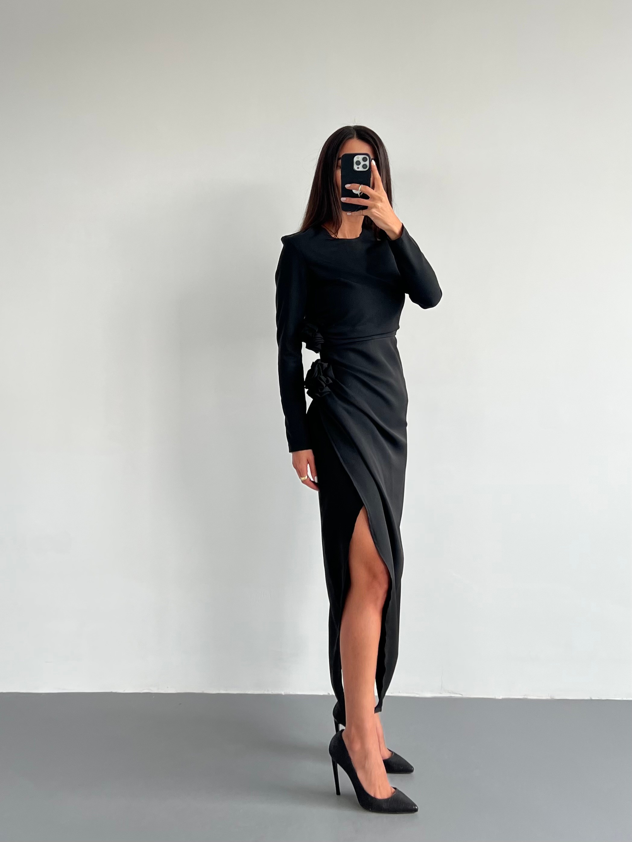 LUCİE ÇİFT GÜL DETAYLI MAXİ BOY ELBİSE