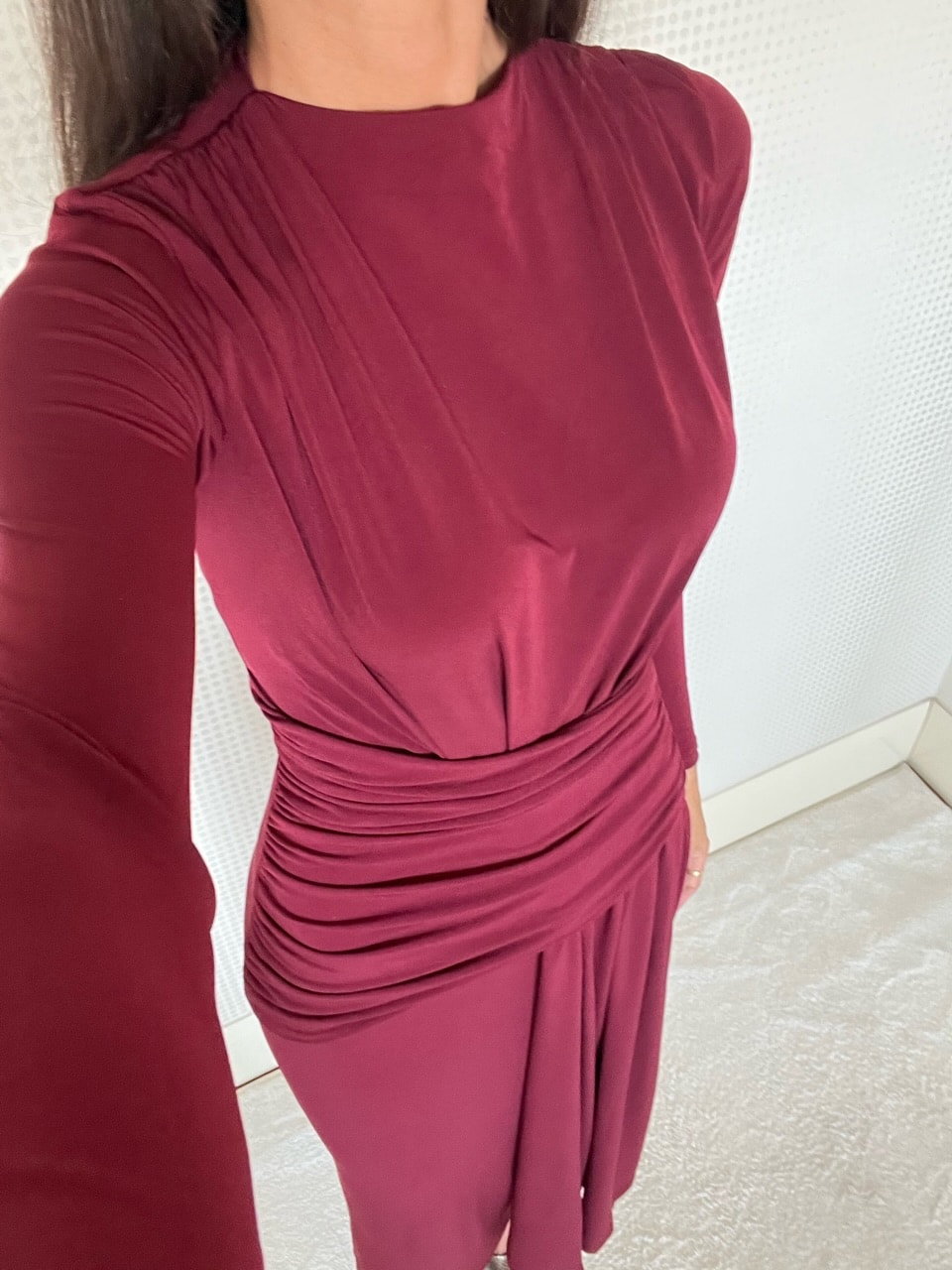 CANDY BORDO DRAPE DETAYLI MAXİ BOY ELBİSE