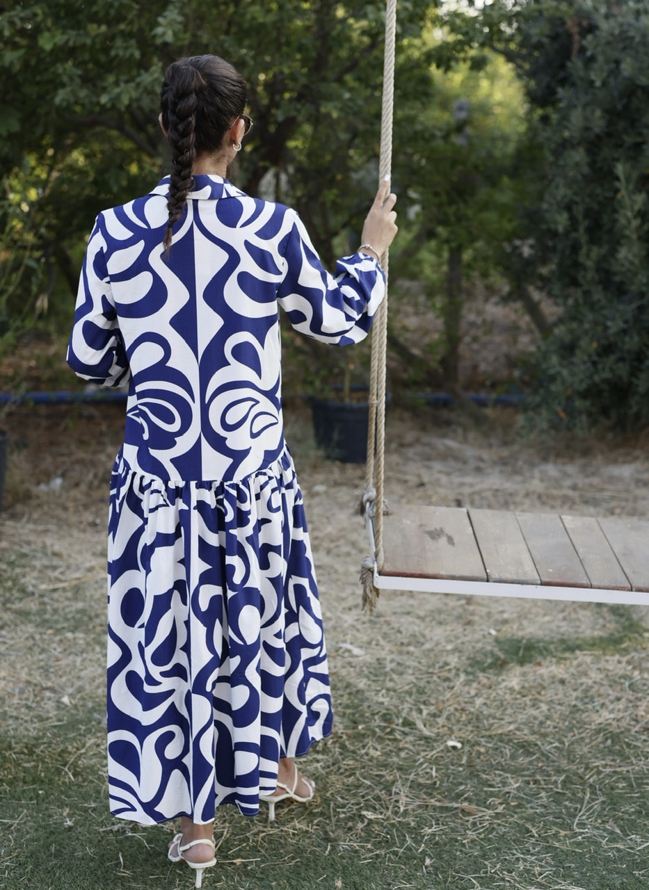 BLOUR DESENLİ MİDİ ELBİSE