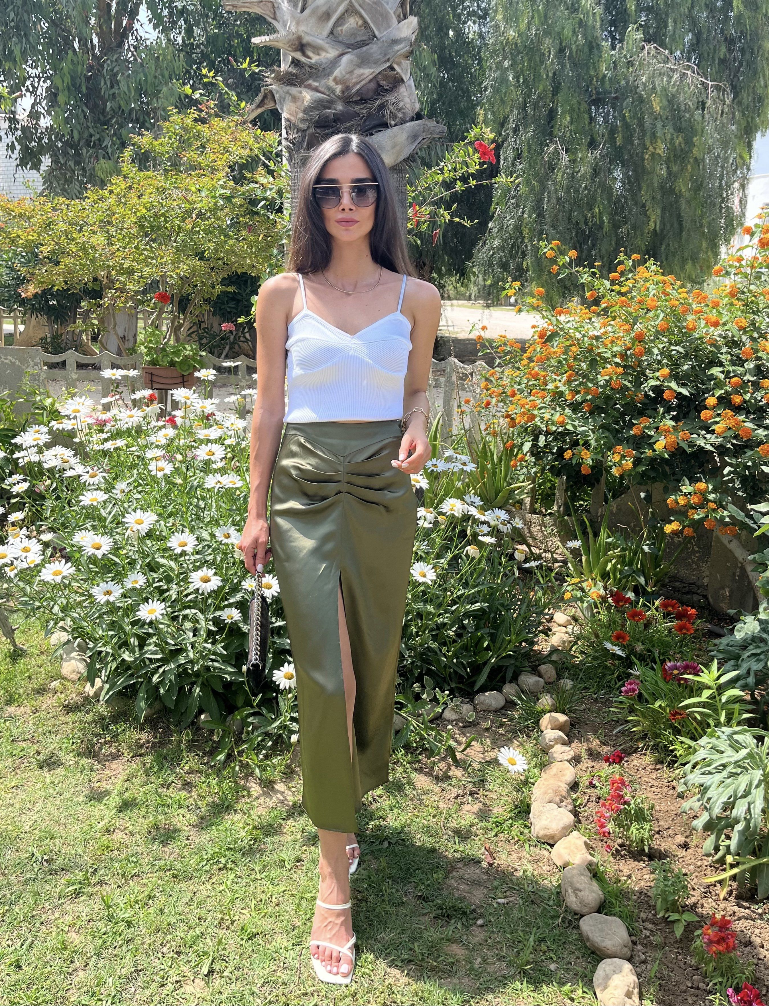 DRAPE YIRTMAÇLI SATEN ETEK