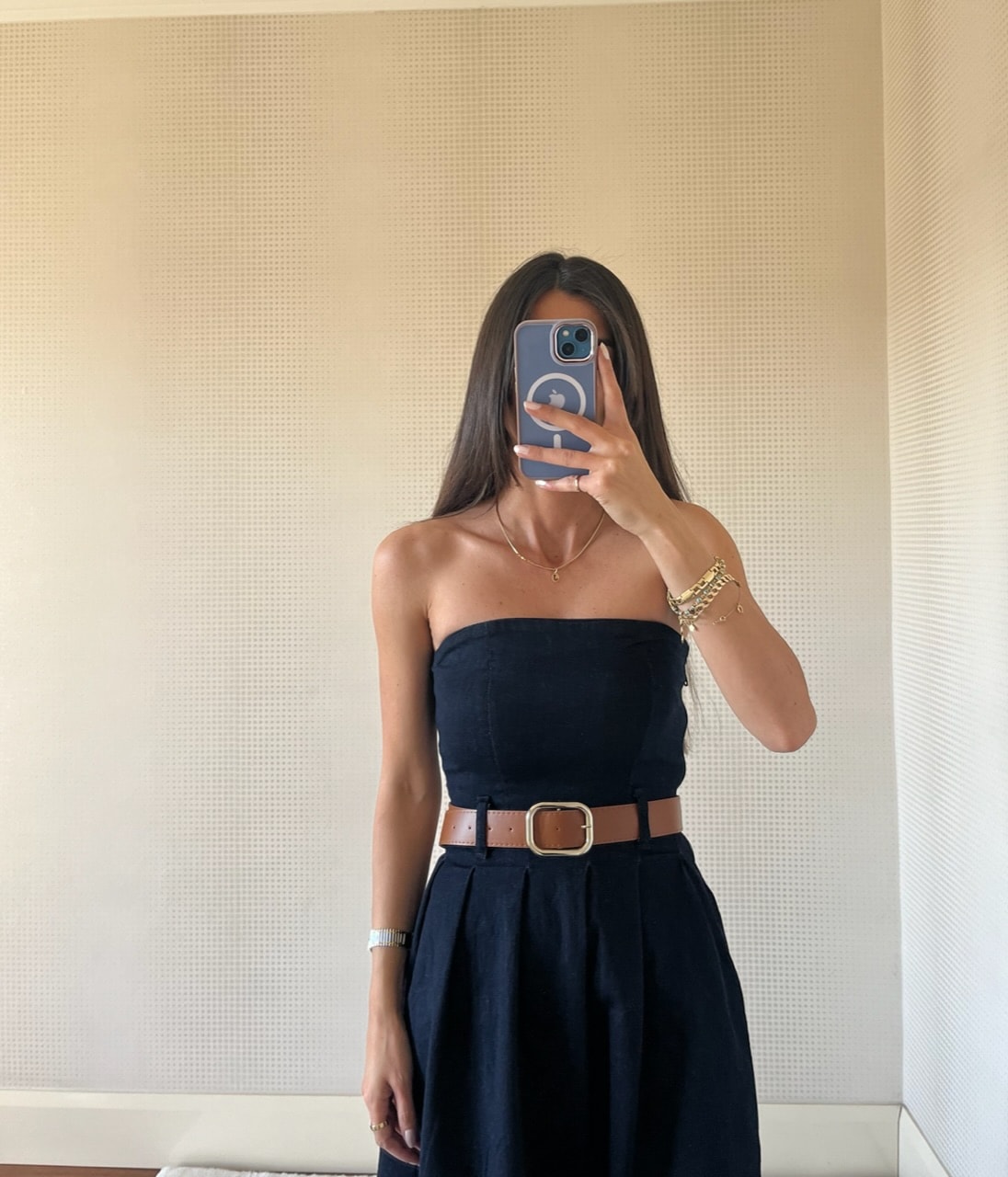 DENIM STRAPLEZ KEMERLİ ELBİSE