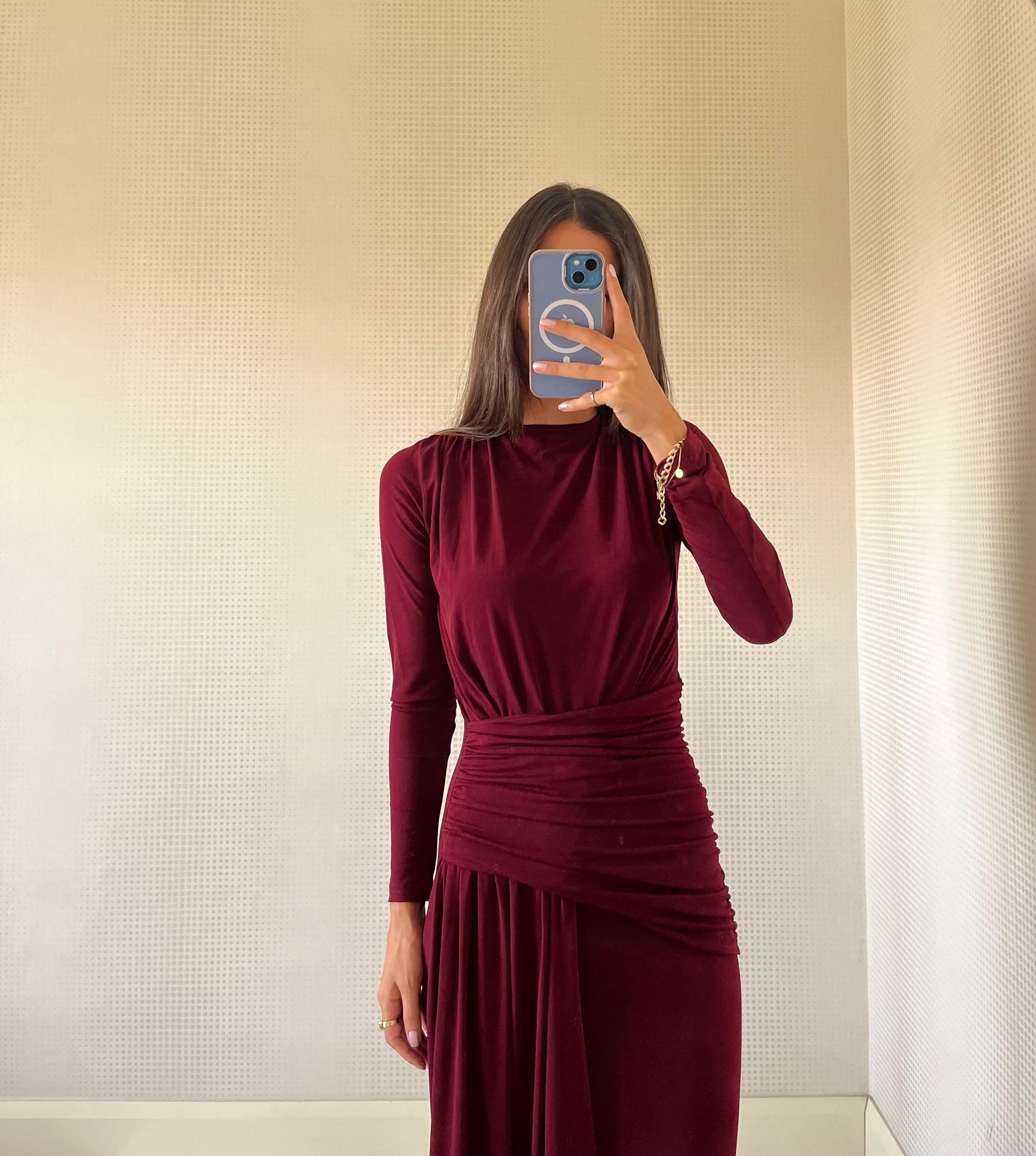 CANDY BORDO DRAPE DETAYLI MAXİ BOY ELBİSE