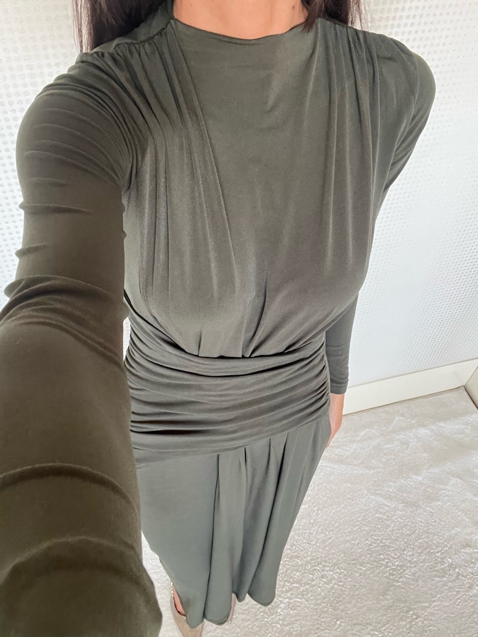 CANDY HAKİ DRAPE DETAYLI MAXİ BOY ELBİSE