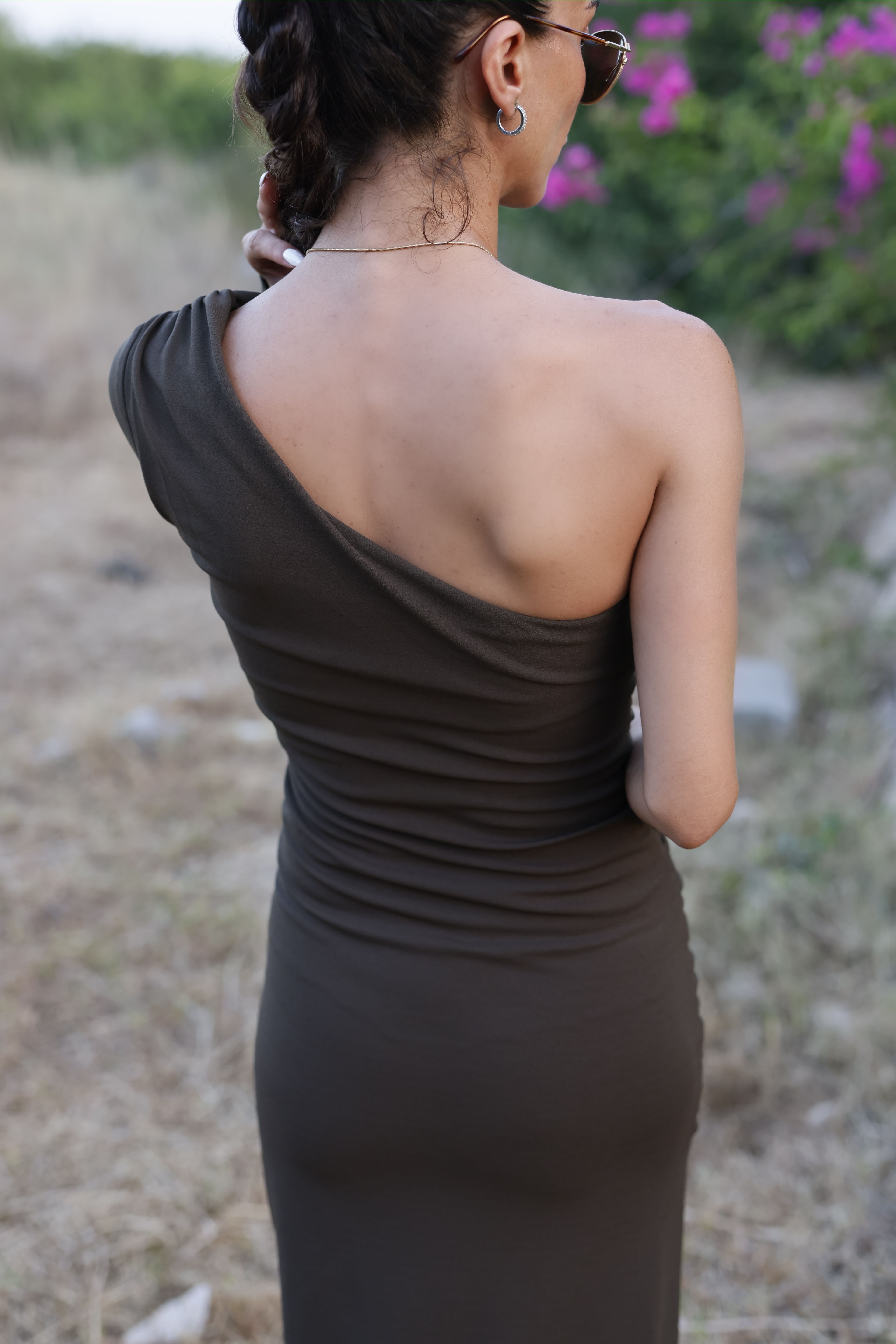 ZR HAKİ DRAPE DETAYLI ELBİSE