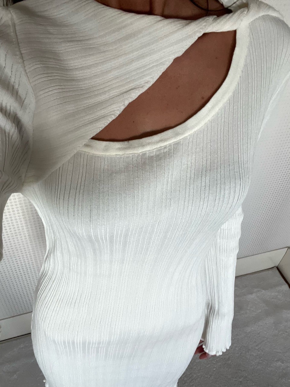 PEARLY KIRIK BEYAZ PENCERE DETAYLI TRİKO ELBİSE