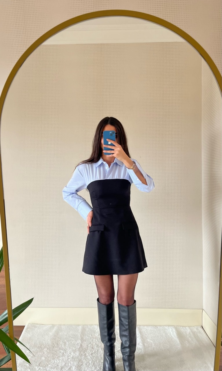 LADY ÇİZGİLİ GÖMLEK YAKA KISA ELBİSE